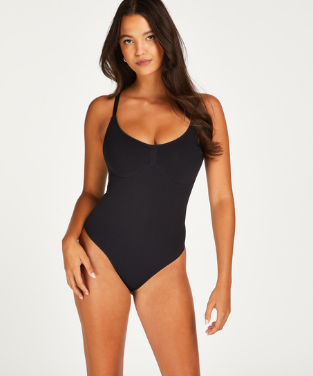 Seamless Shaping Body Suit With Thong Bottom Black