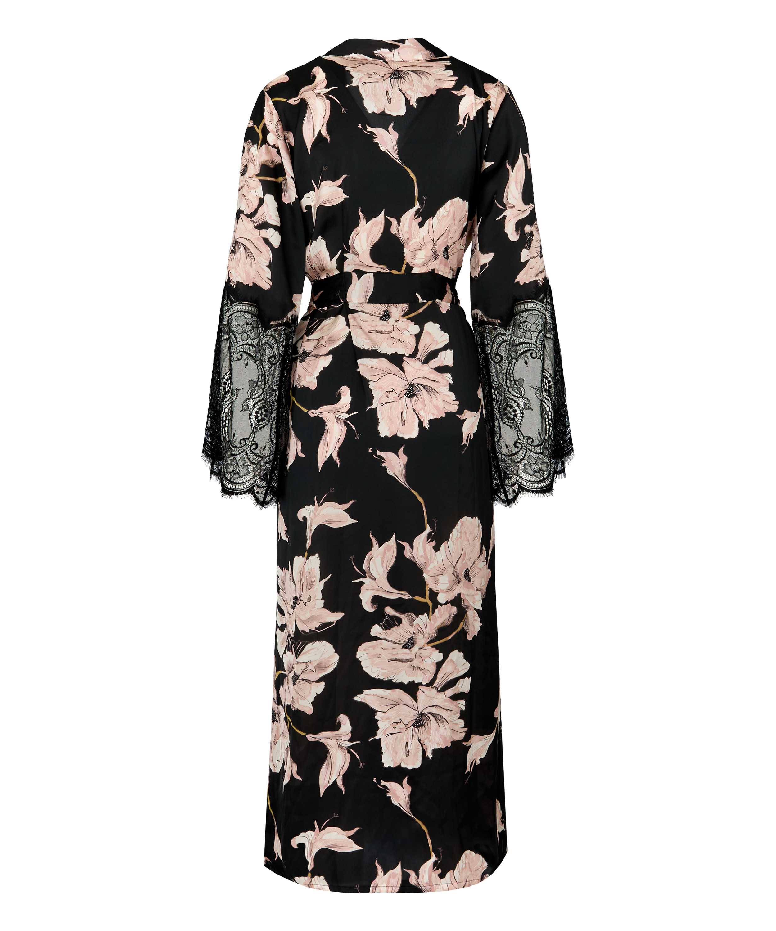 Kimono Long Satin Lace, Black, main