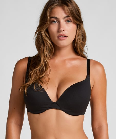 Cotton Padded Underwired Push-Up Bra, Black