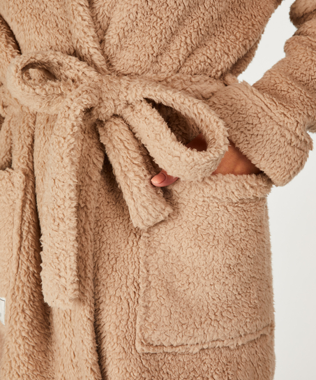 Fleece Bathrobe, Beige