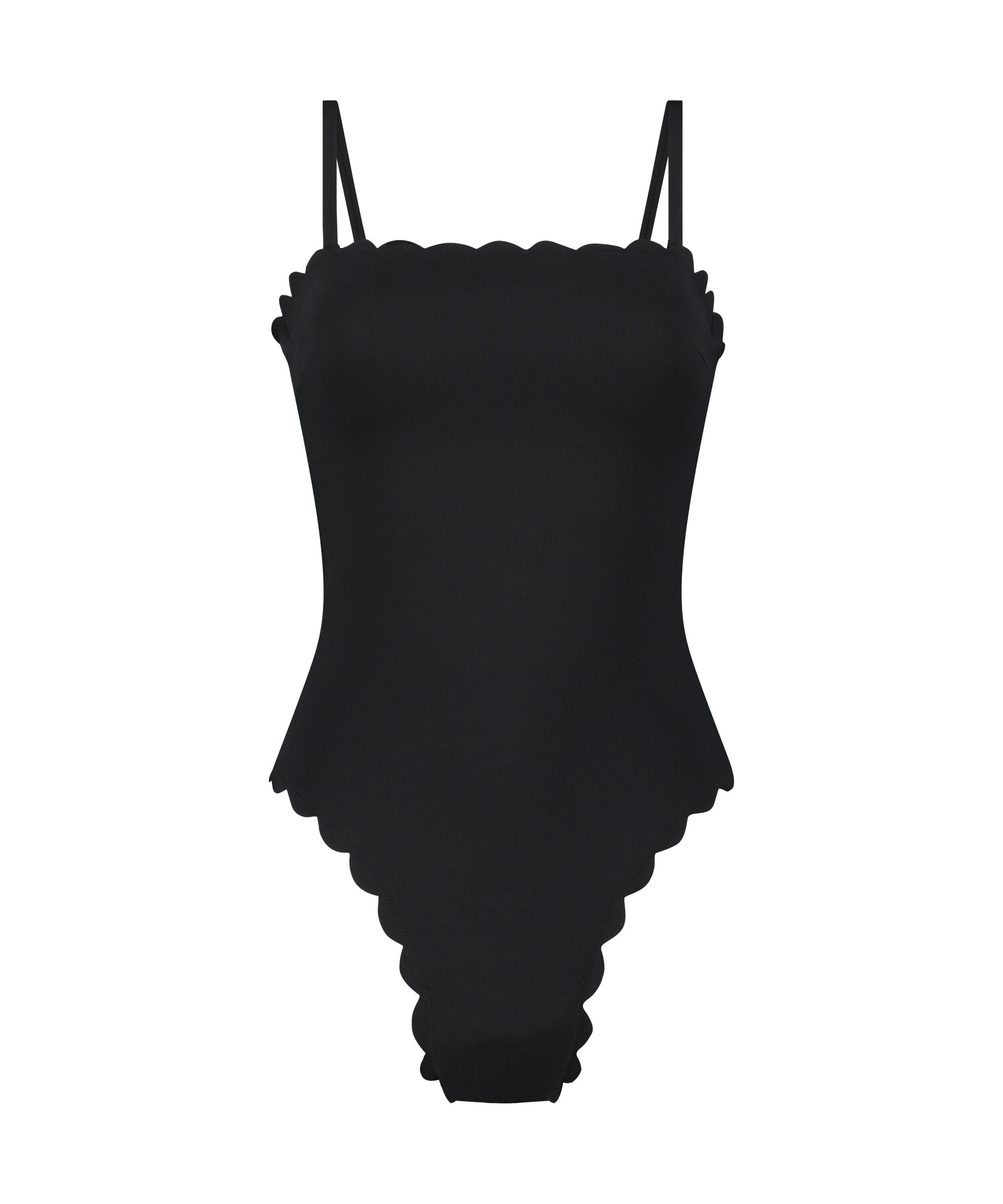 Bandeau Scallop Swimsuit, Black