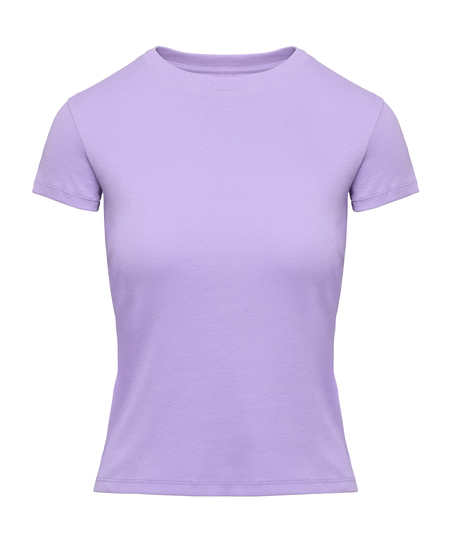 Ribbed Crew Neck Short-Sleeved Pyjama Top, Purple