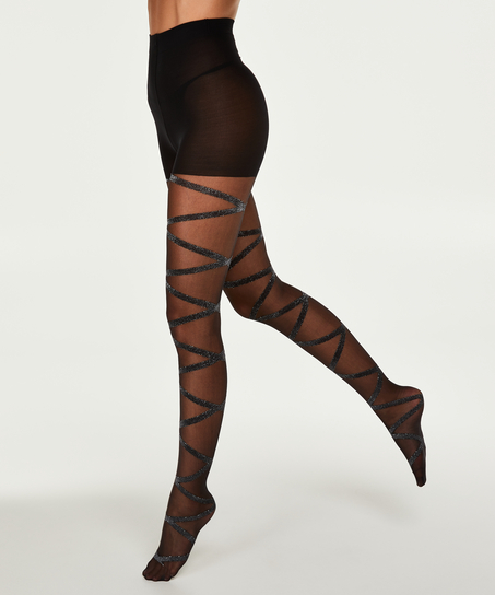 20 Denier Open Gladiator Tights, Black