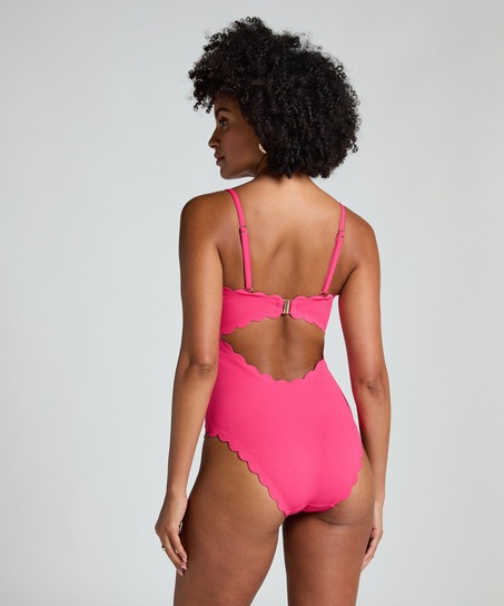 Bandeau Scallop Swimsuit, Pink