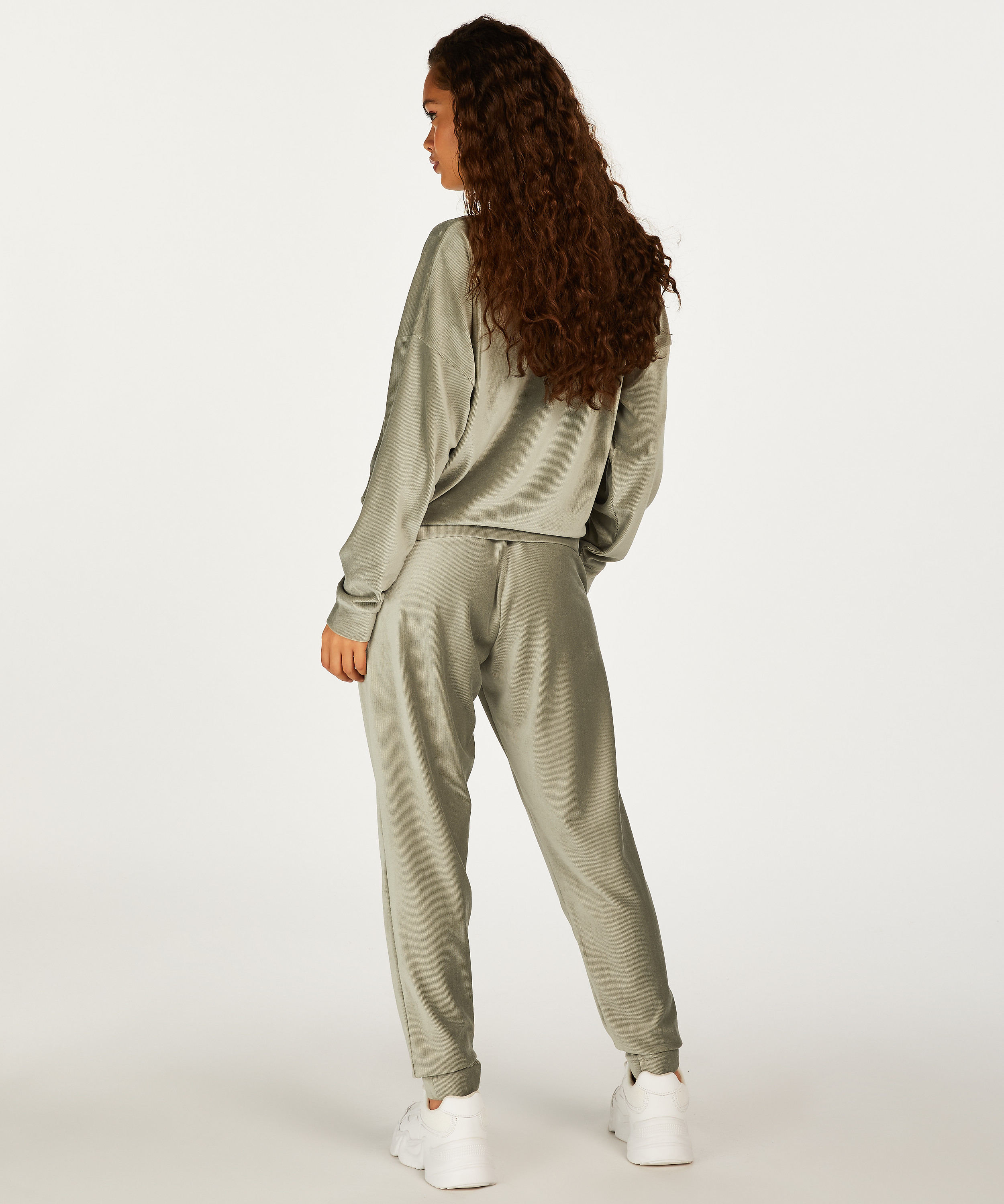 Velour rib top with long sleeves, Green, main