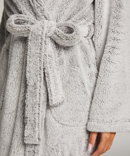 Long Fleece Bathrobe, Gray