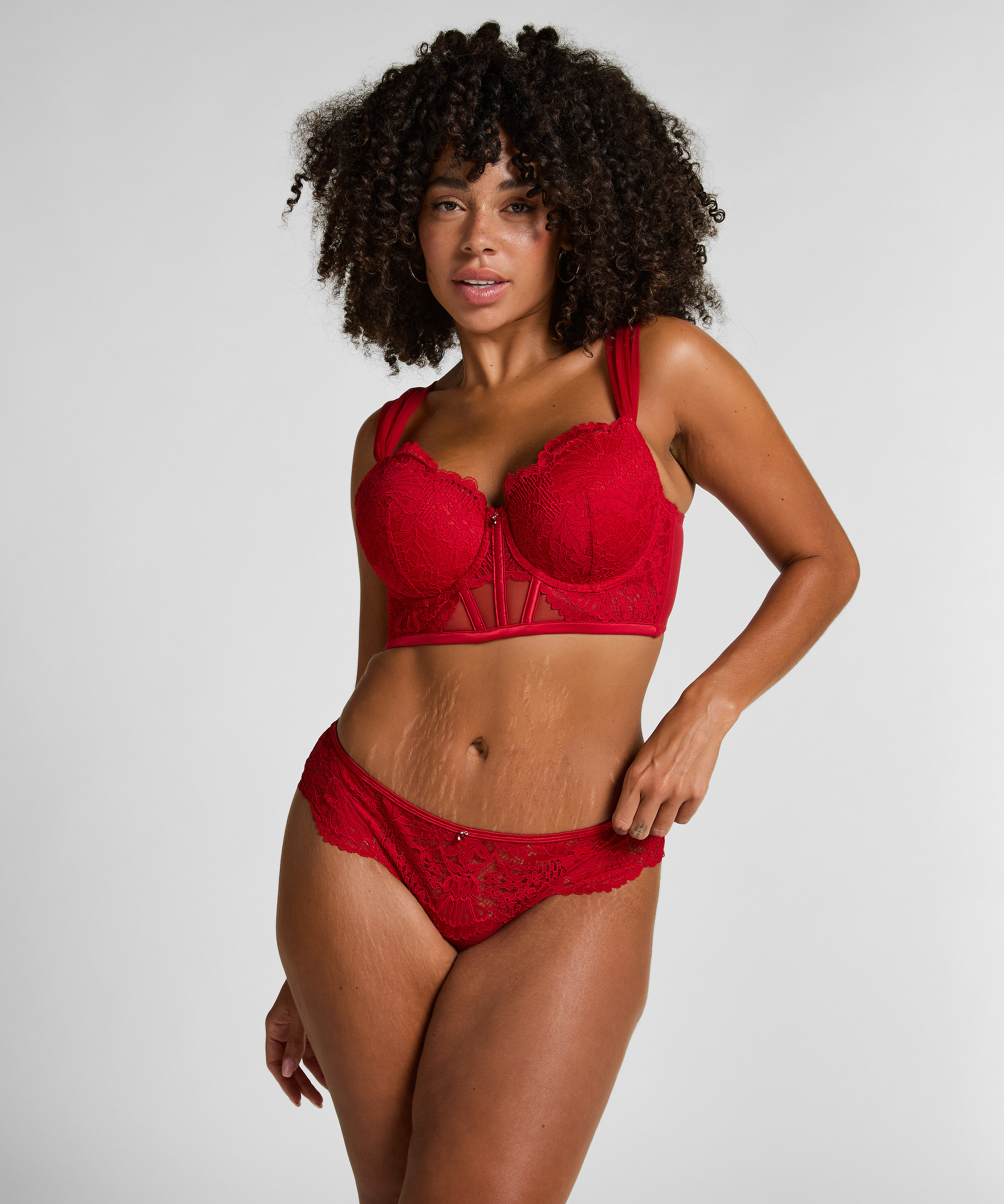 Whitney Padded Underwired Longline Bra, Red, main