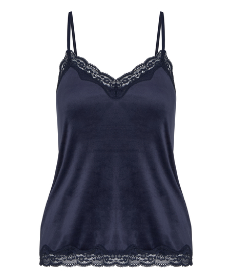 Velours Lace Cami Top, Blue
