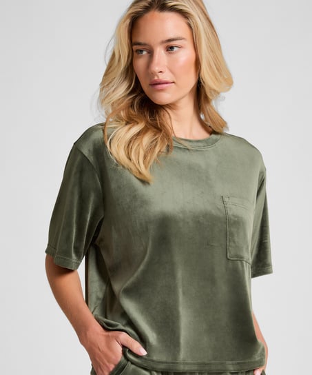 Top Velours Pocket, Green