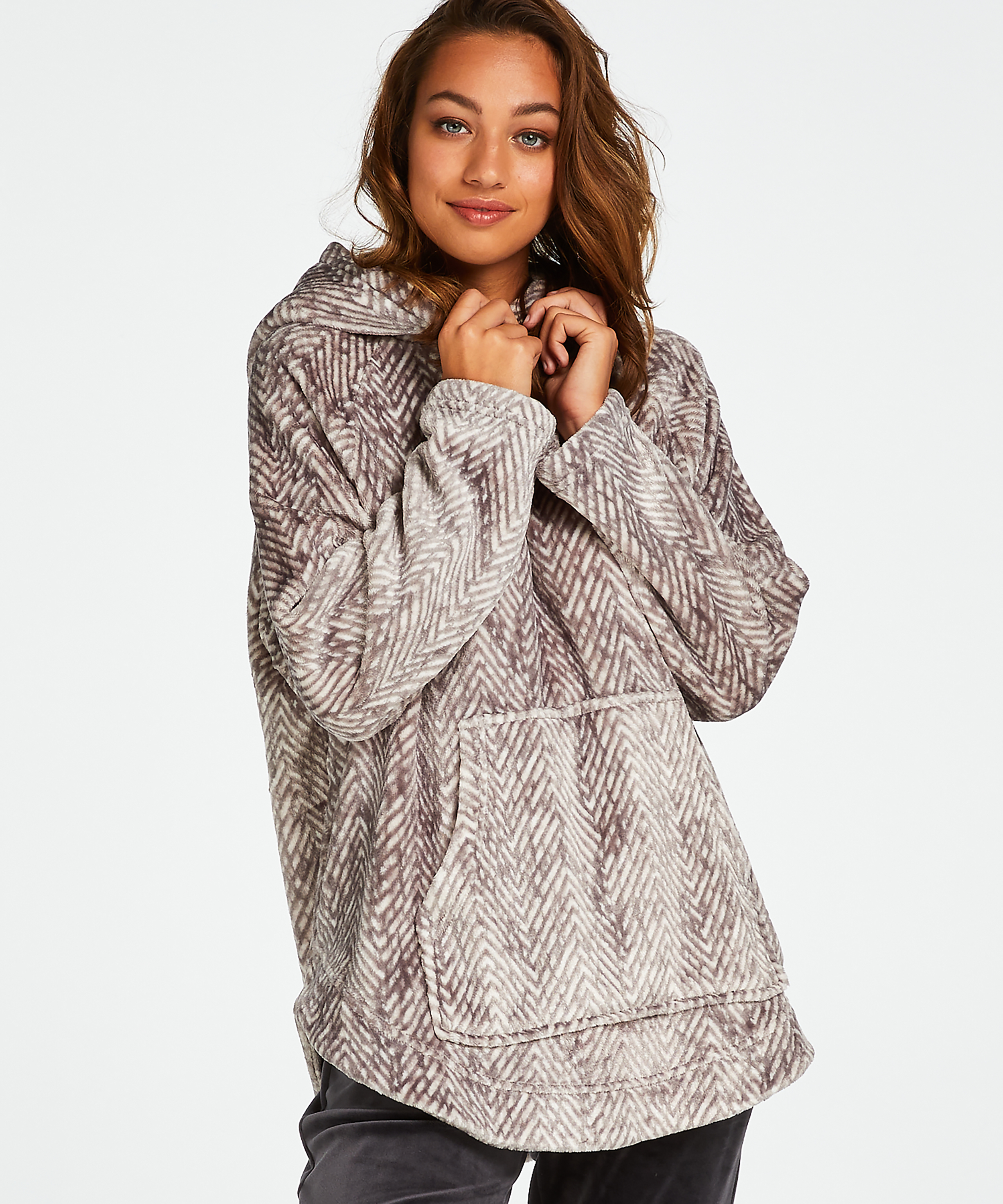 Flannel Fleece Top, Gray, main