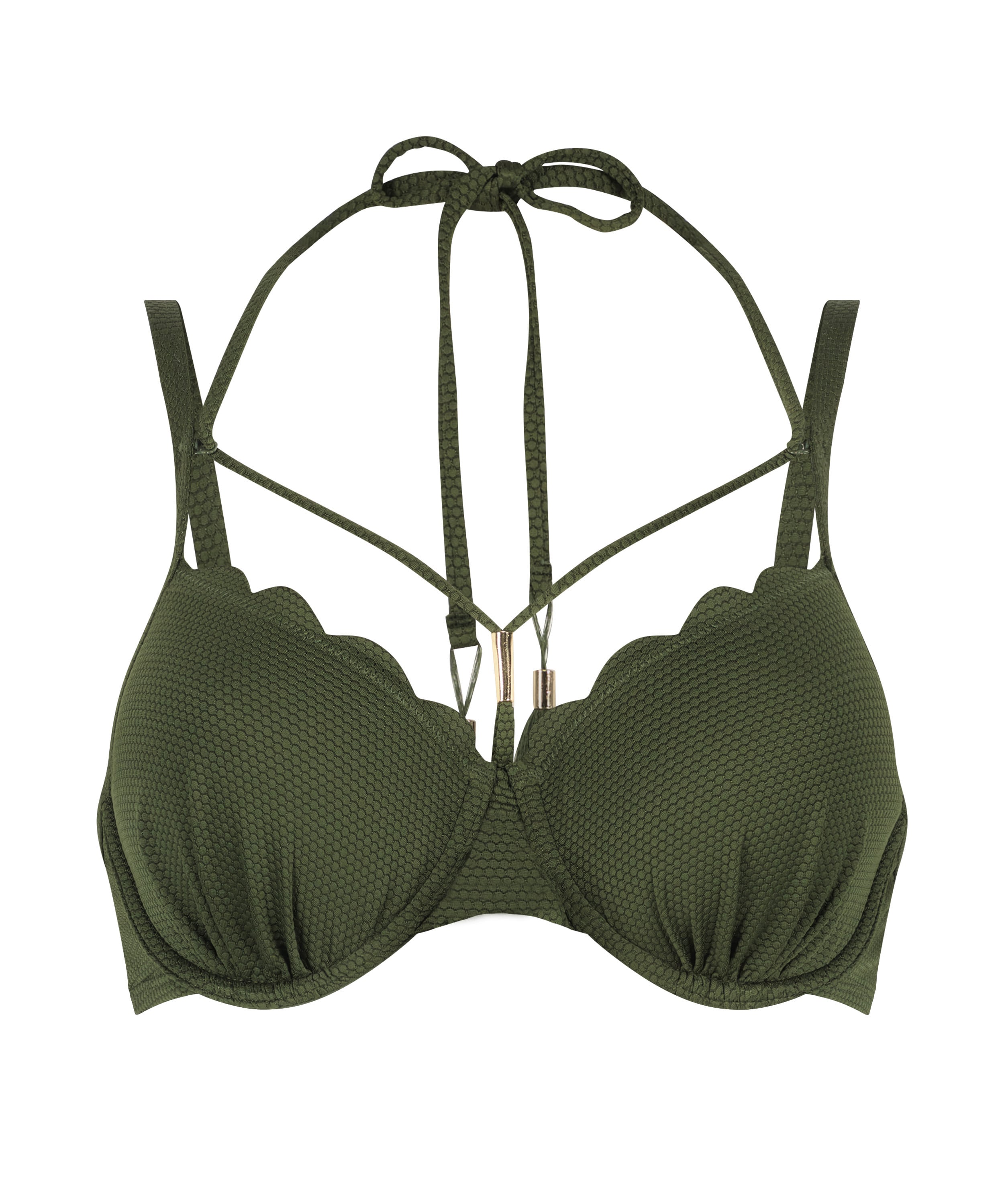 Scallop Padded Underwired Bikini Top, Green, main