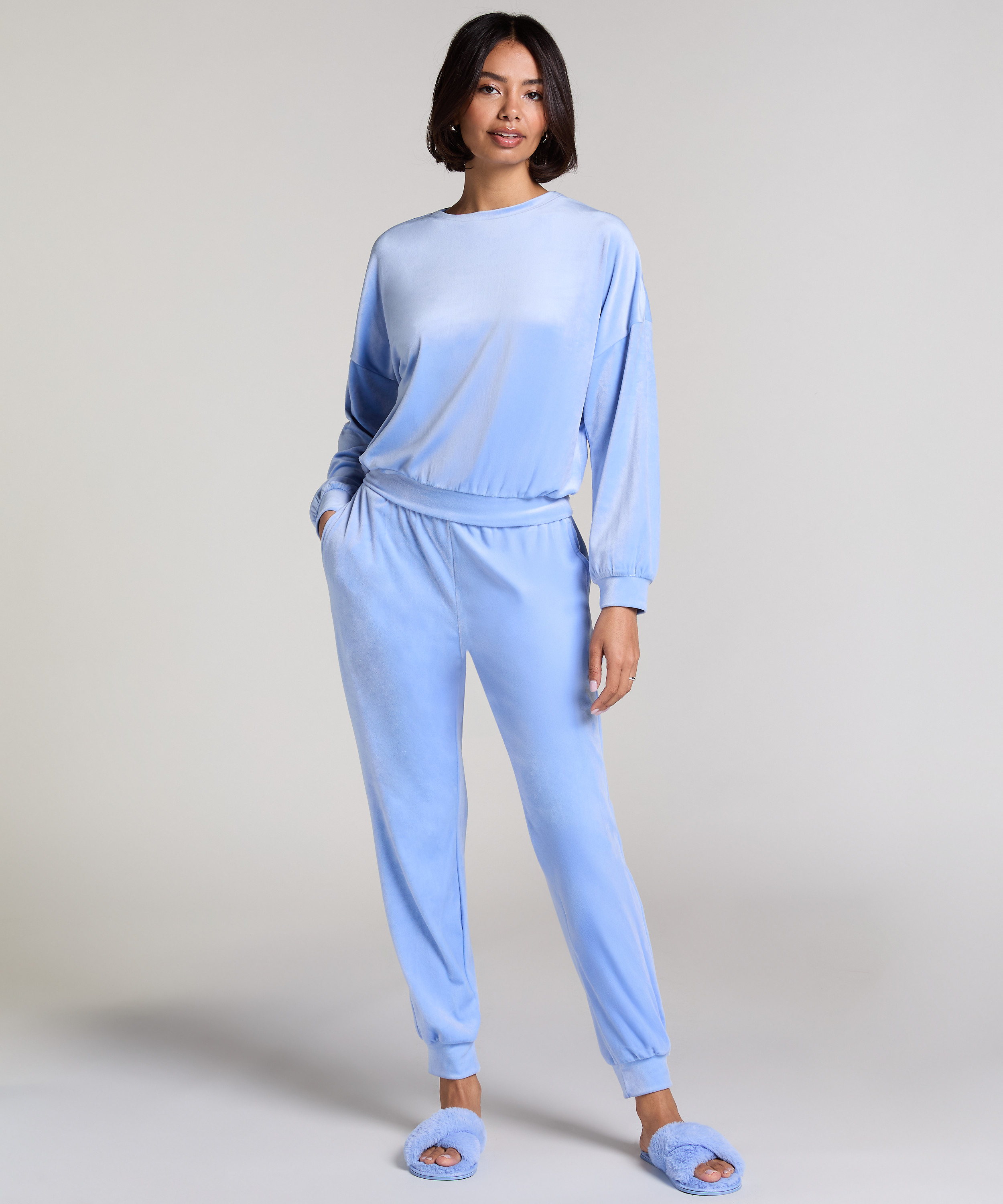 Velours Jogging Pants, Blue, main