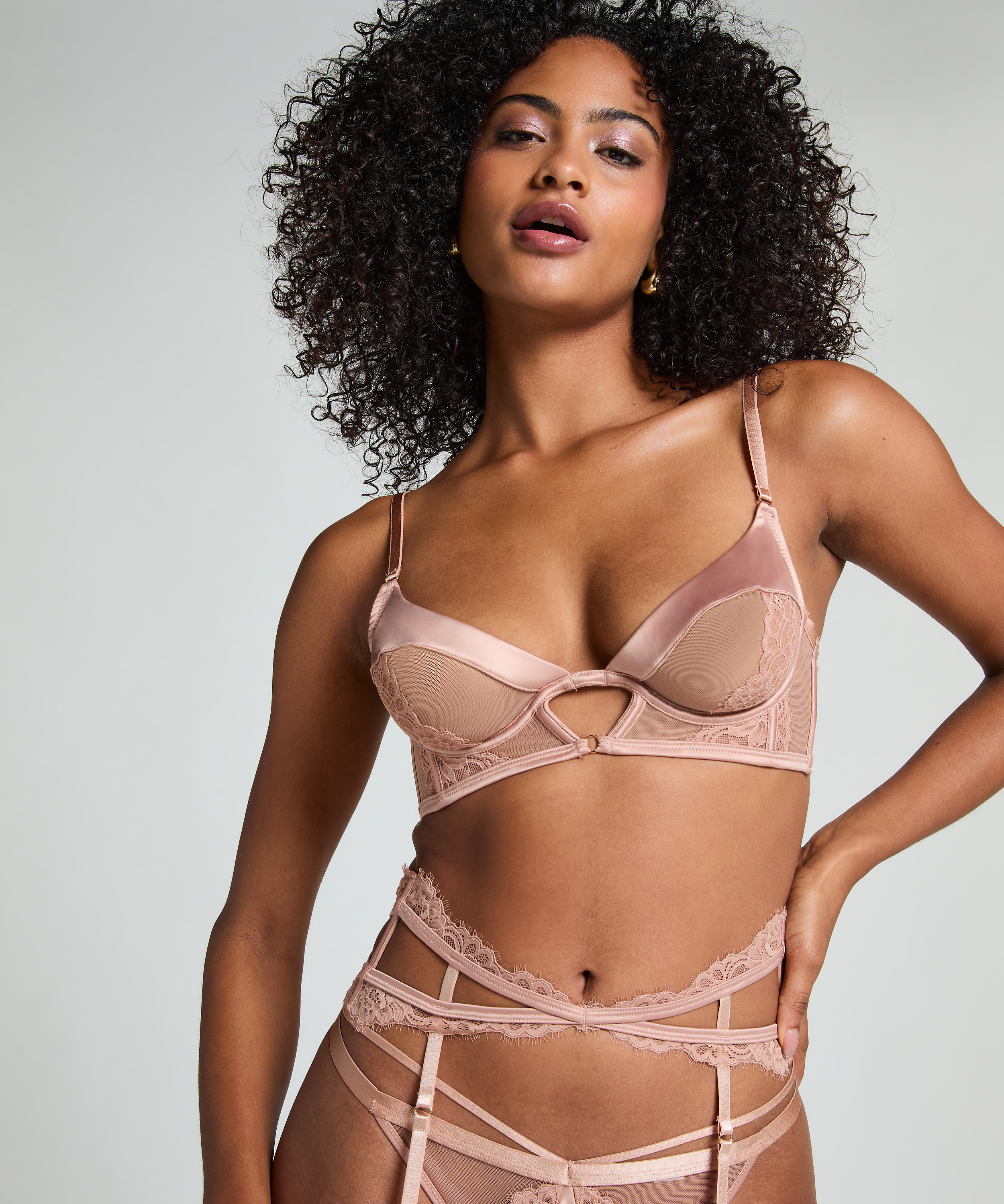 Nisha Non-Padded Underwired Longline Bra, Beige, main