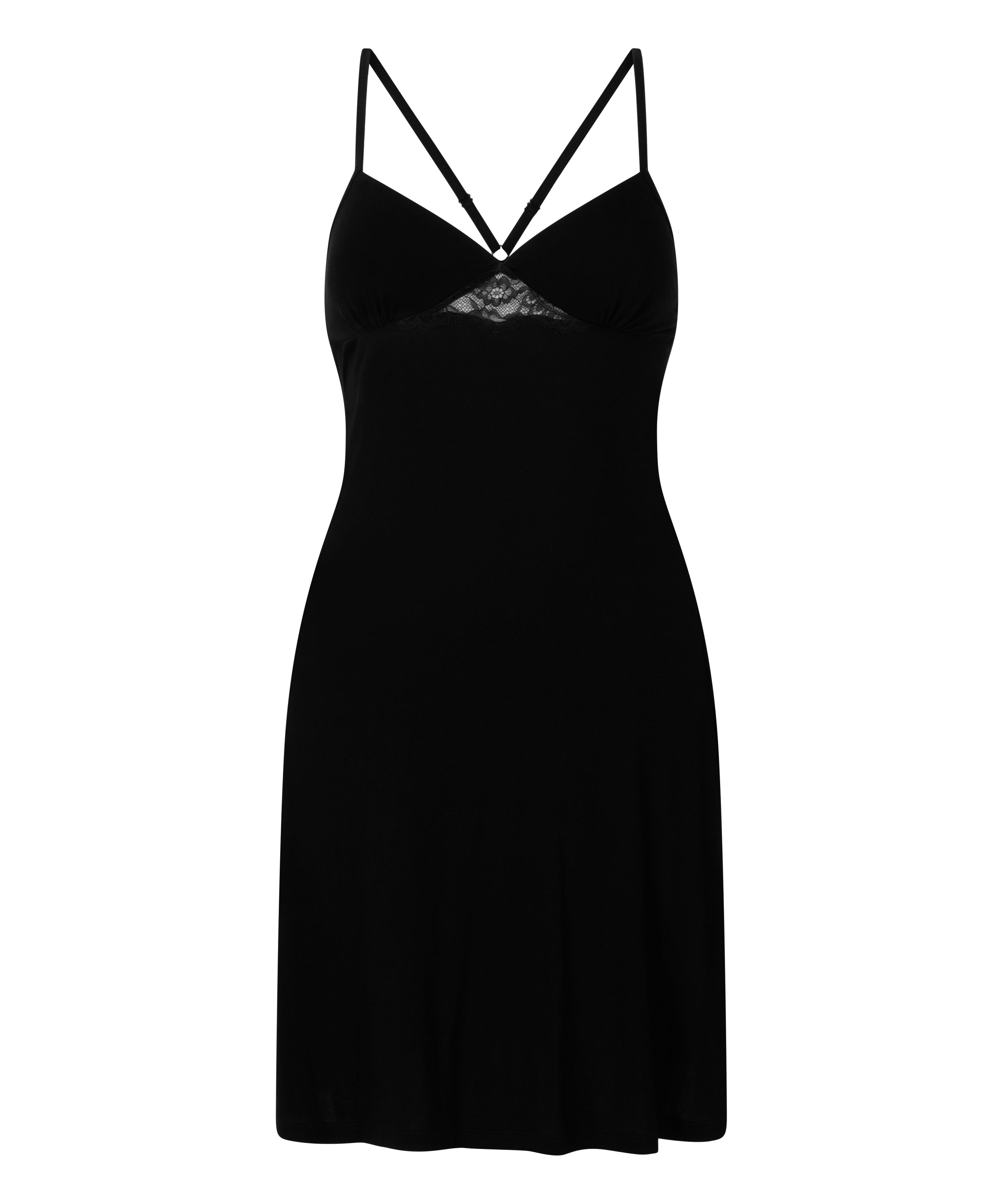 Jersey Lace Back Slipdress, Black, main
