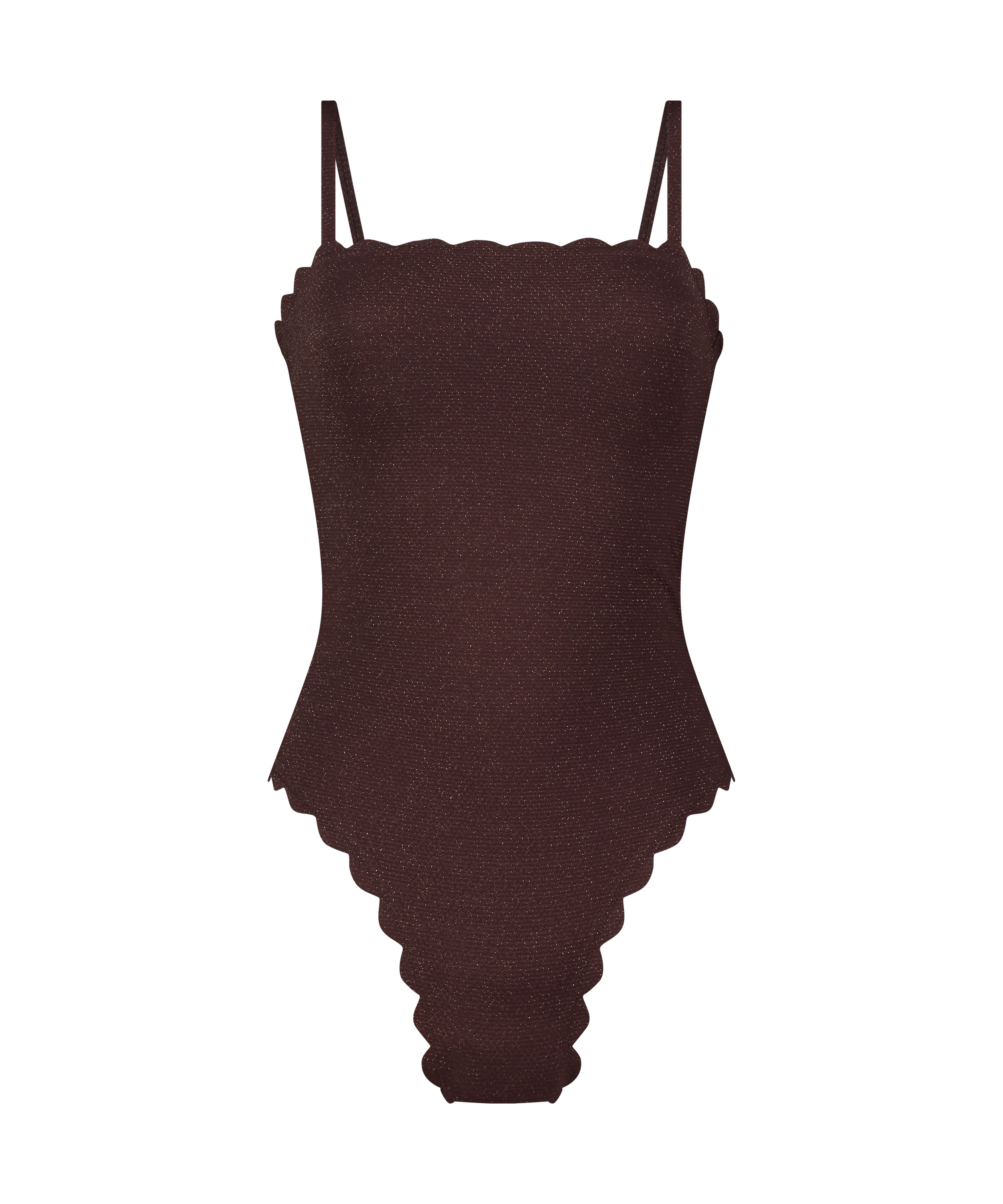 Bandeau Scallop Swimsuit, Brown, main