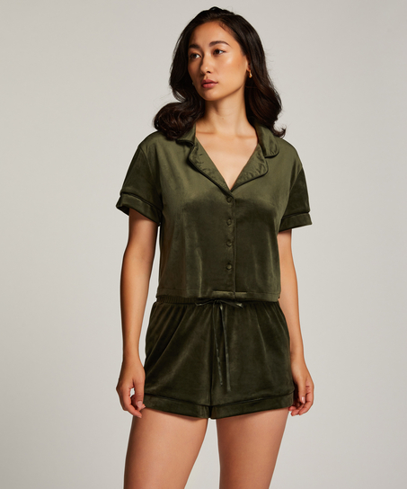 Short Sleeve Velour Jacket, Green