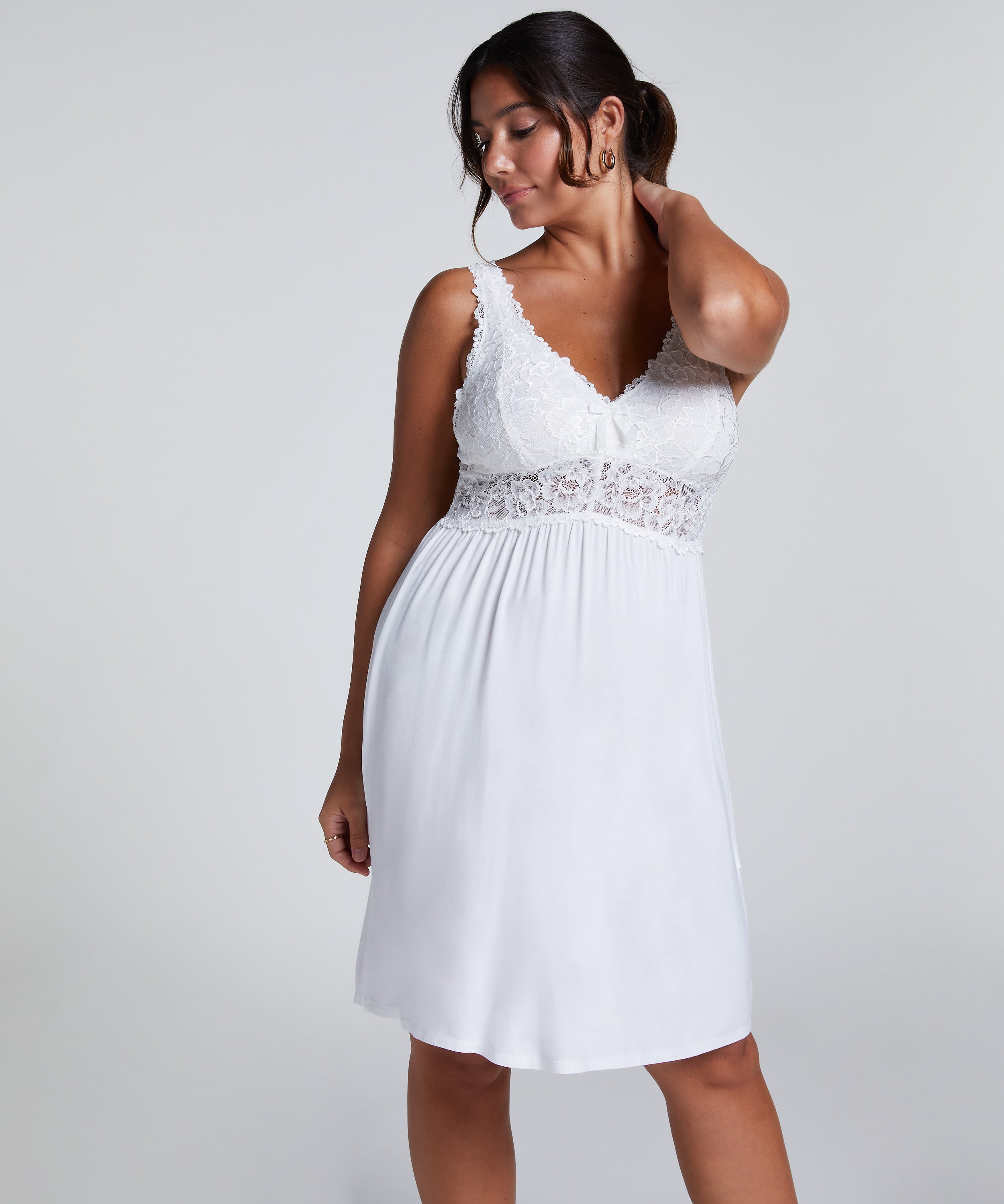 Nora Lace Slip Dress, White, main