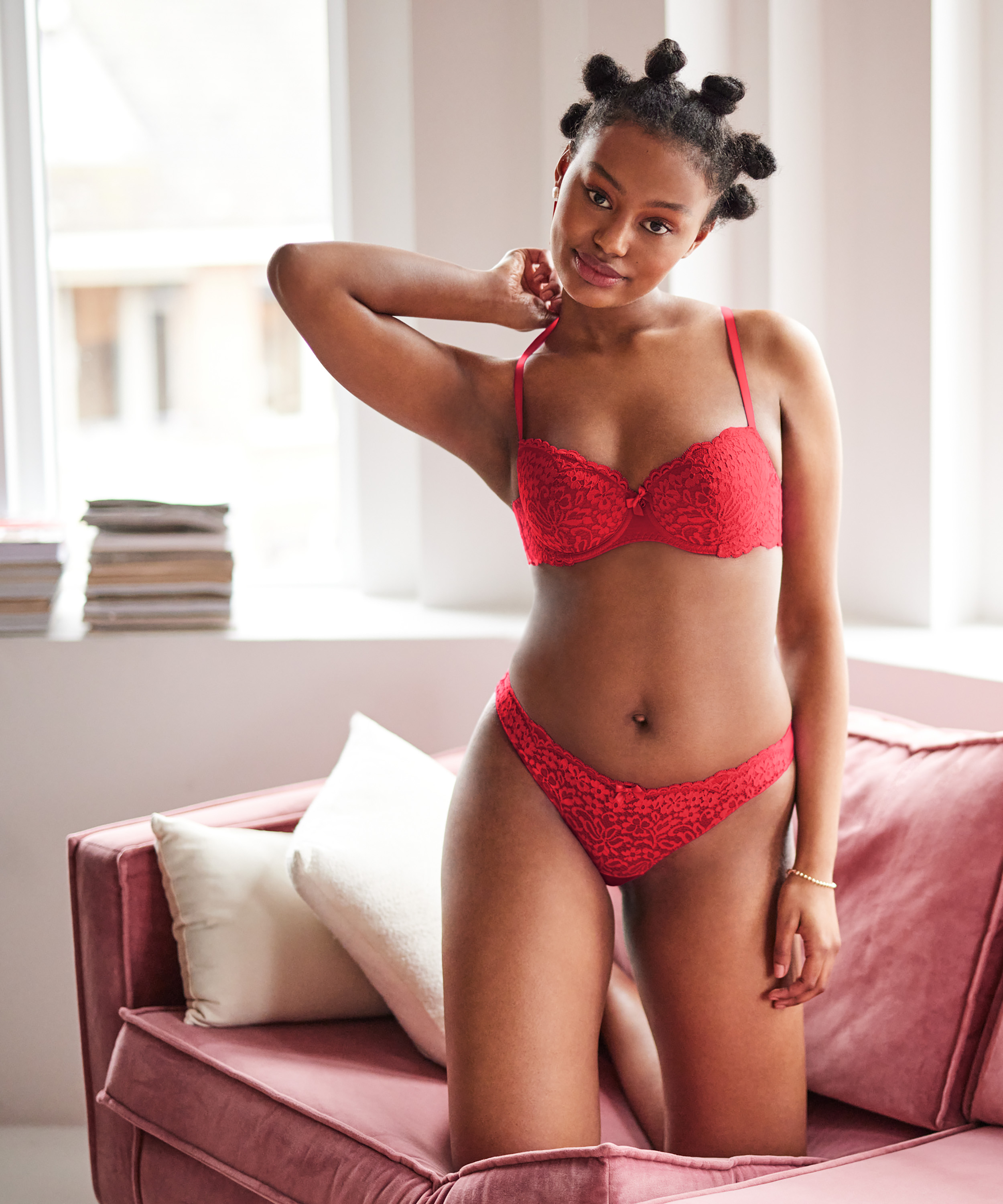 Rose Padded Underwired Bra, Red, main