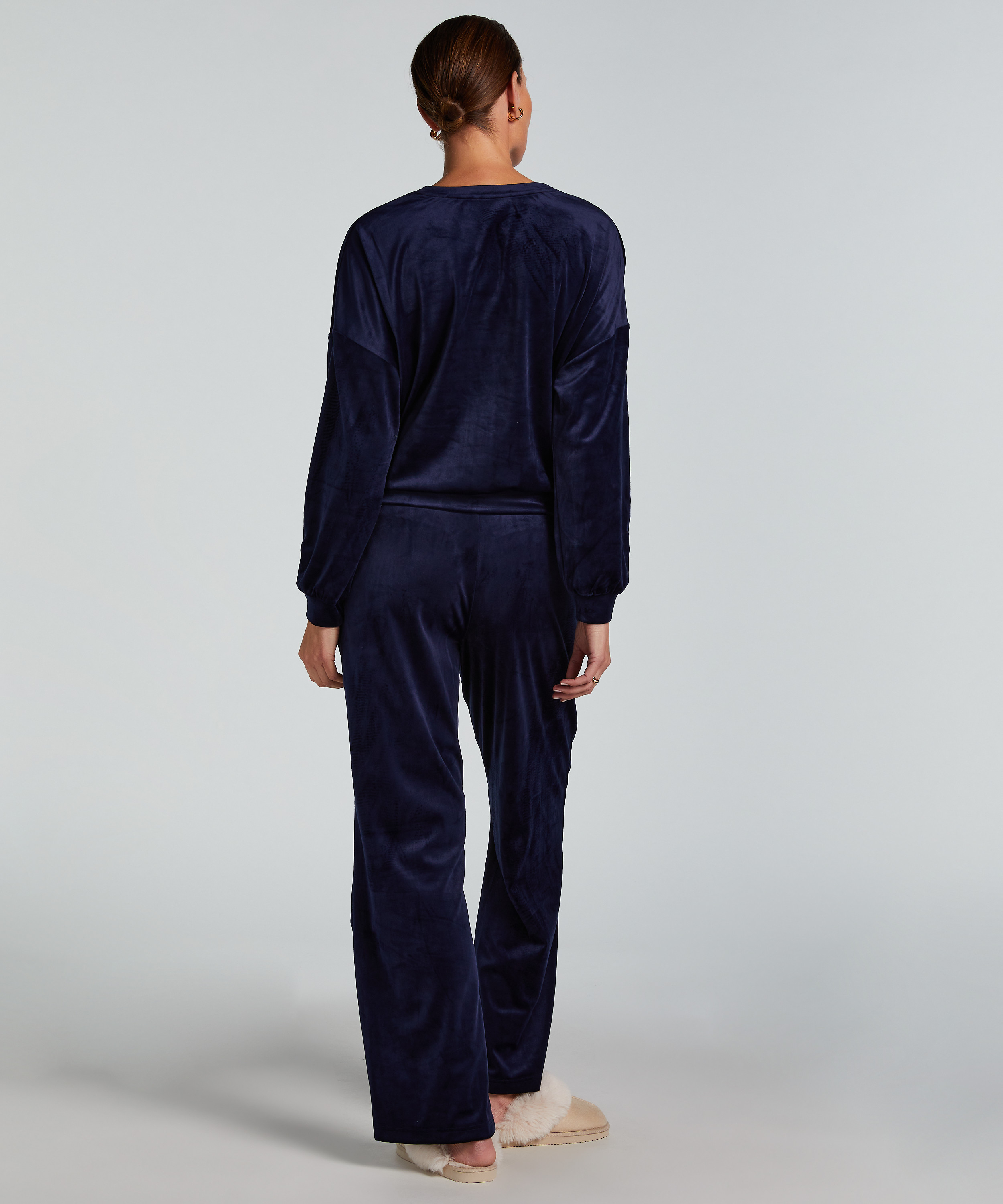 Velours Pyjama Pants, Blue, main