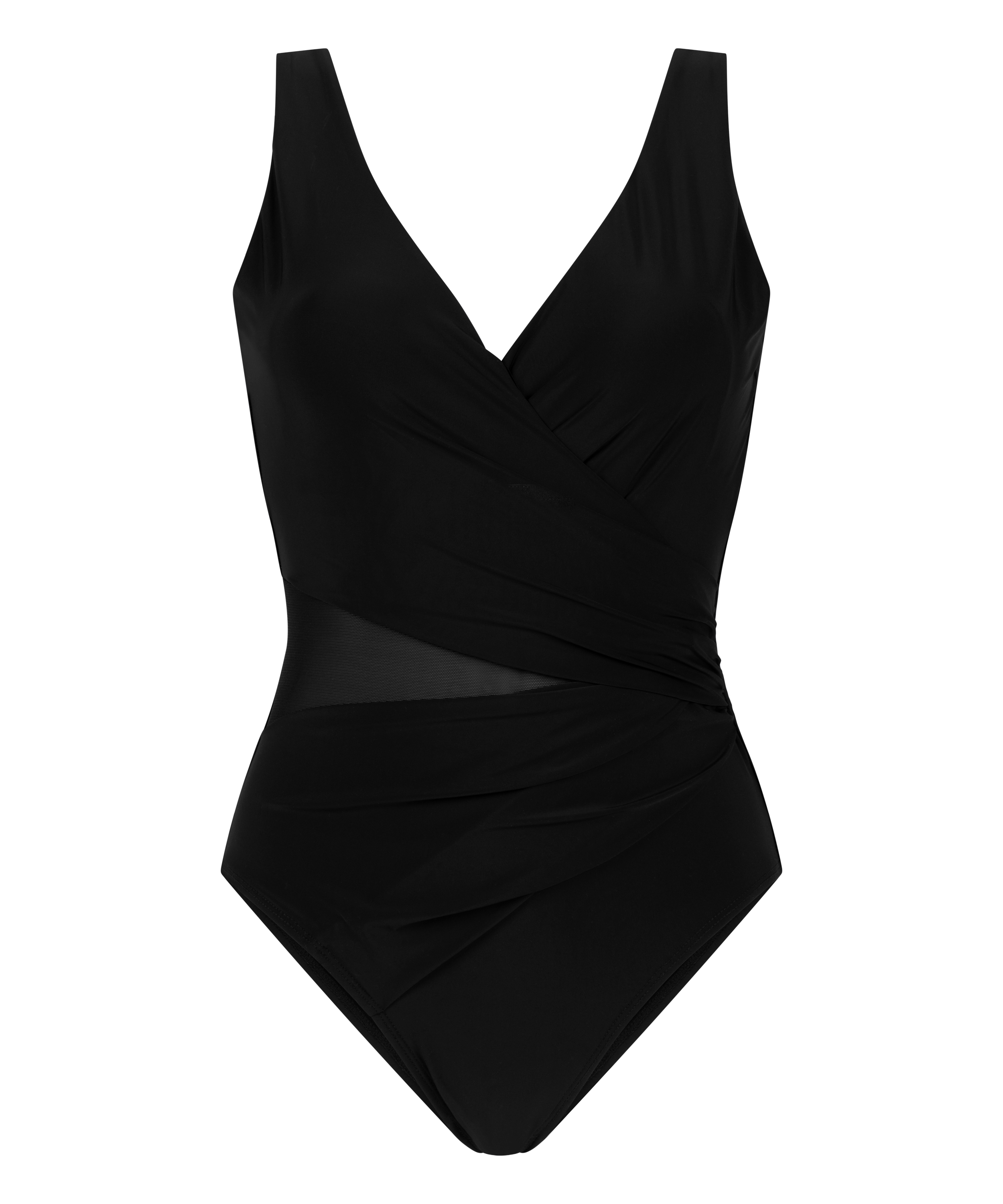 Shaping Shell Mesh Swimsuit, Black, main