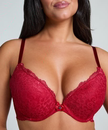Marine Padded Push-Up Underwired Bra, Red