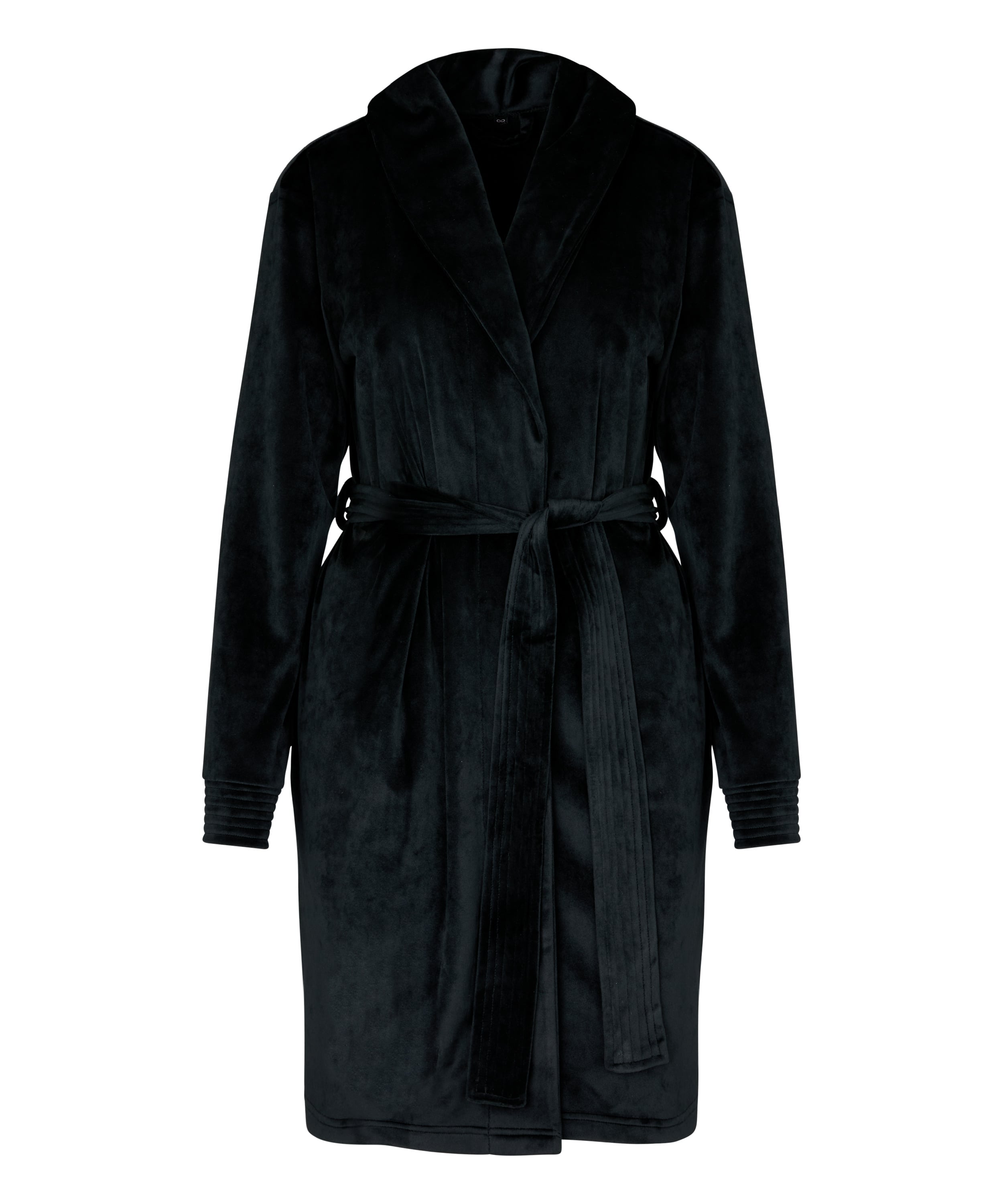 Velours short bathrobe, Black, main
