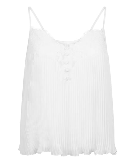 Plisse Lace Cami, White
