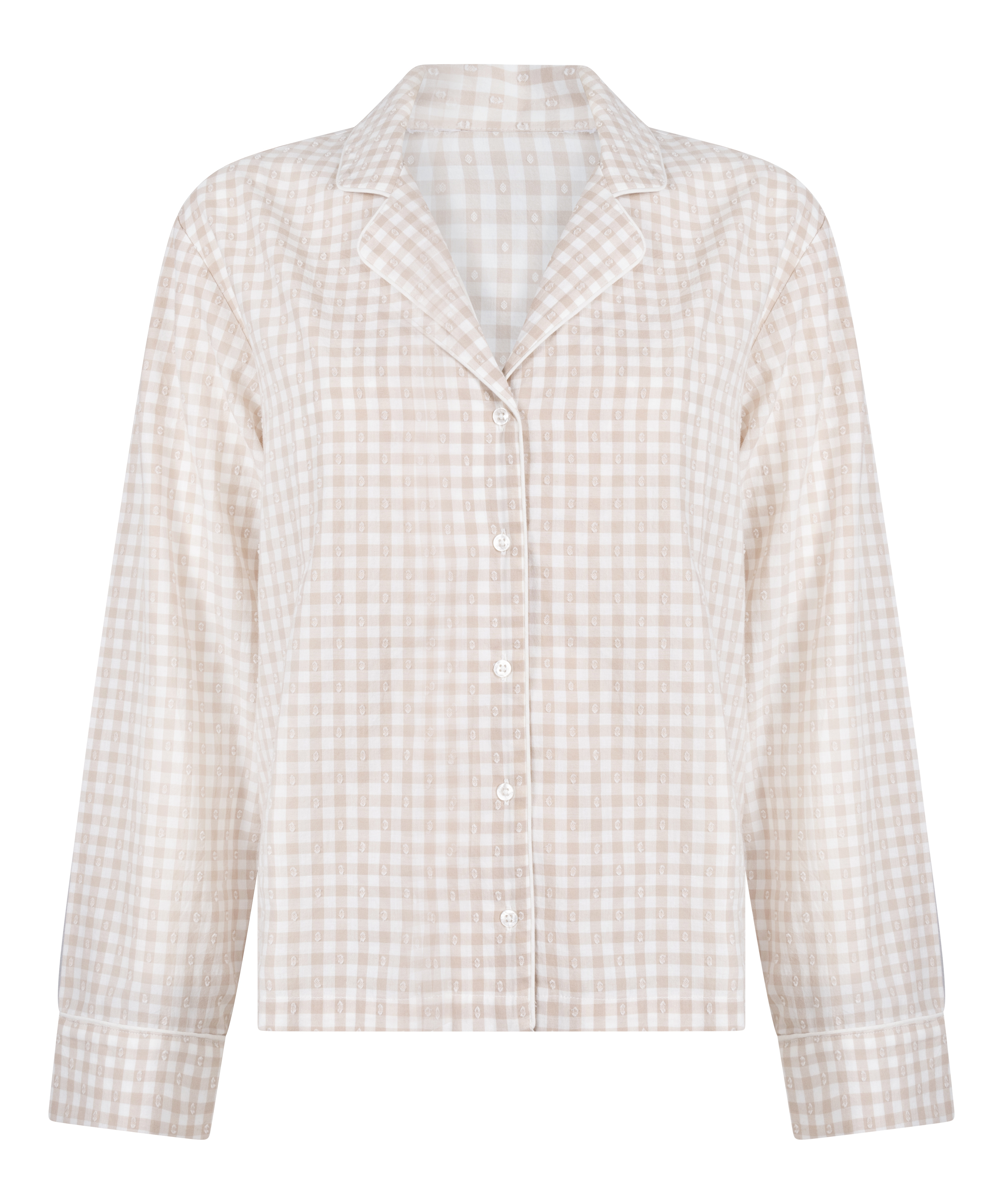 Dobby Pyjama Jacket Woven Cotton, Beige, main