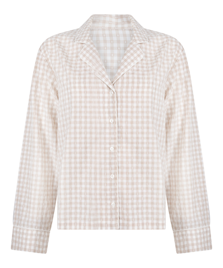 Dobby Pyjama Jacket Woven Cotton, Beige