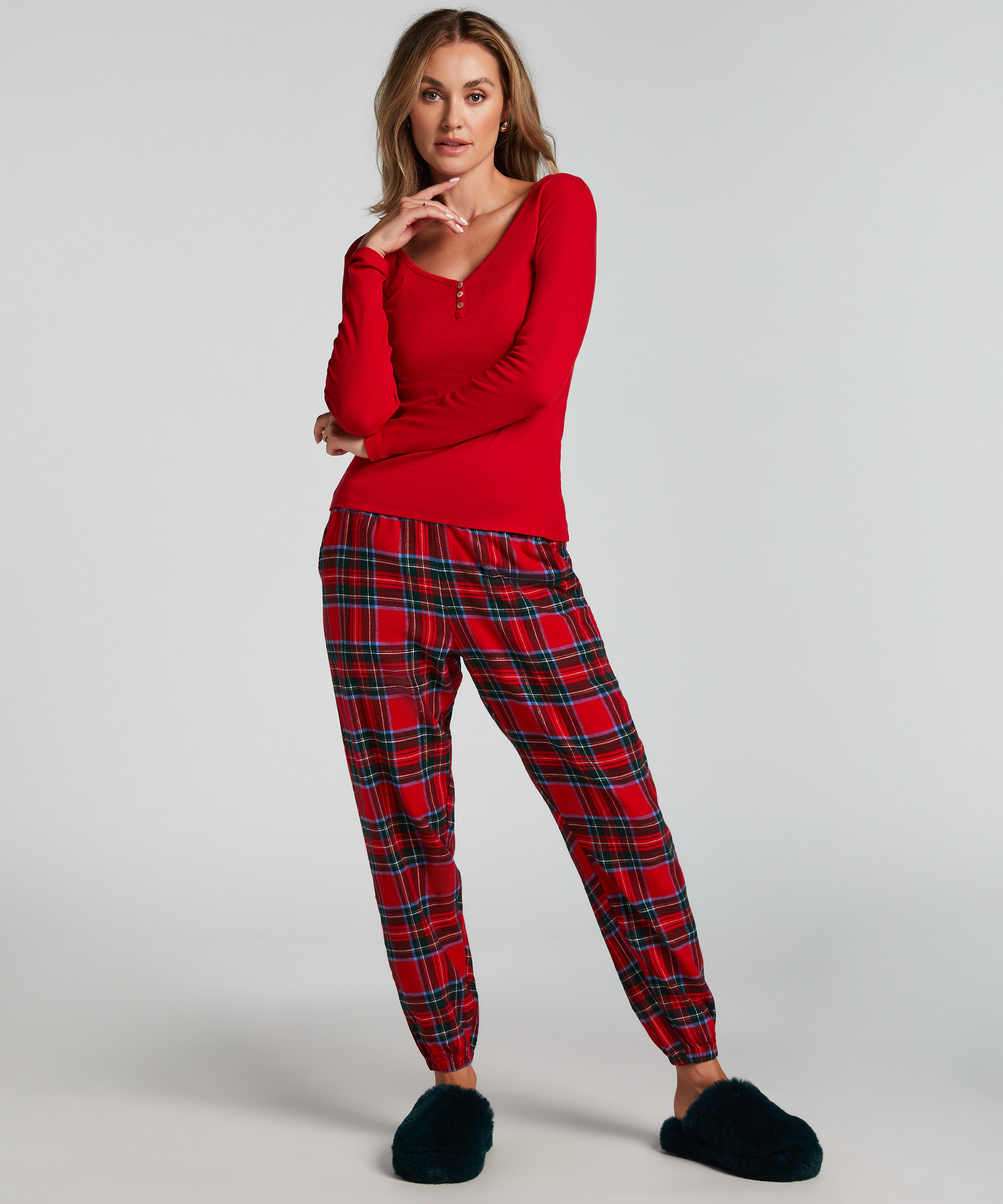 Flannel Pyjama Pants, Red, main
