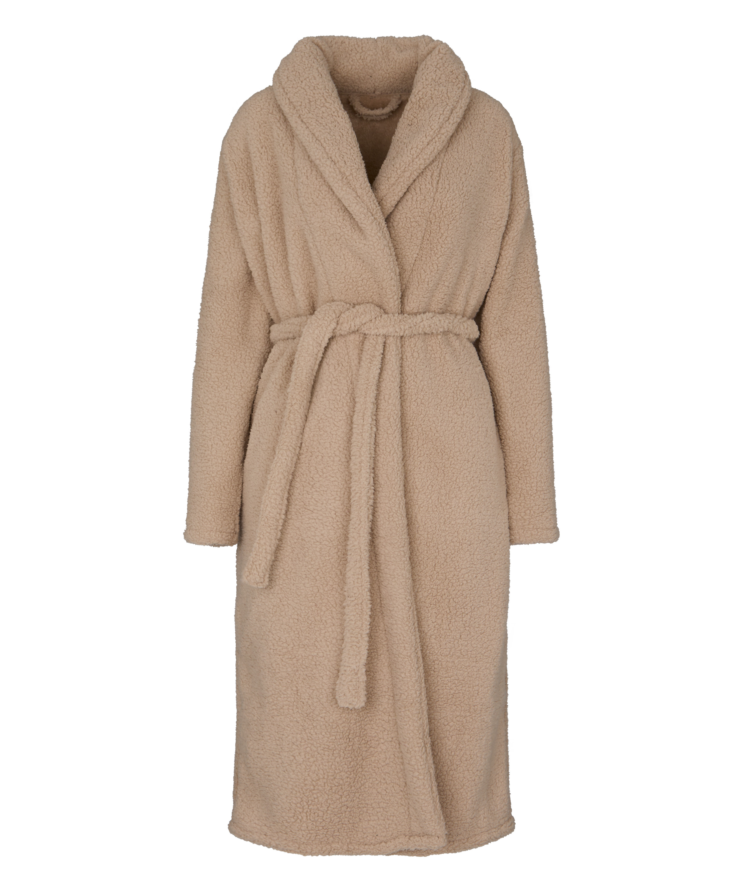 Long Fleece Bathrobe, Beige, main