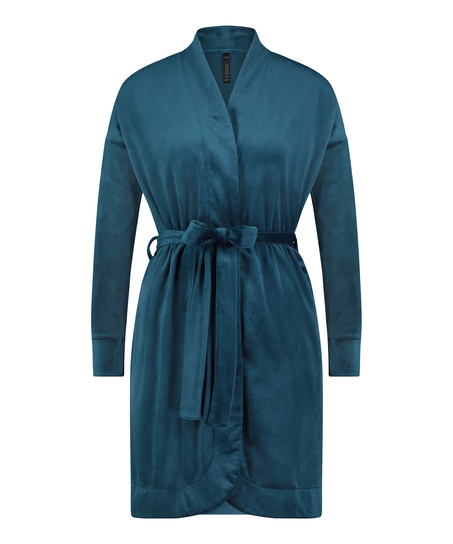 Velours short bathrobe, Blue