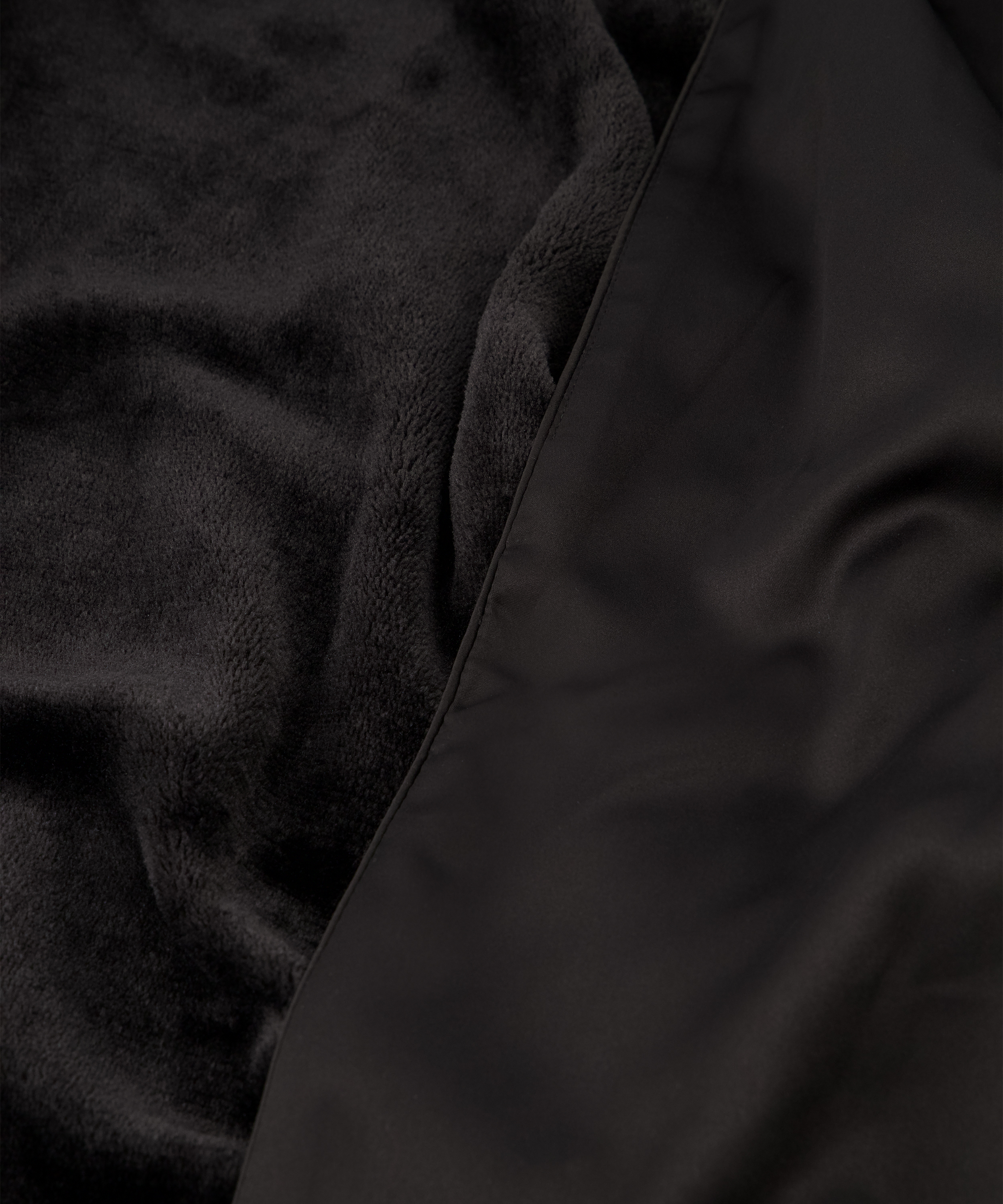 Satin Fleece Bathrobe, Black, main