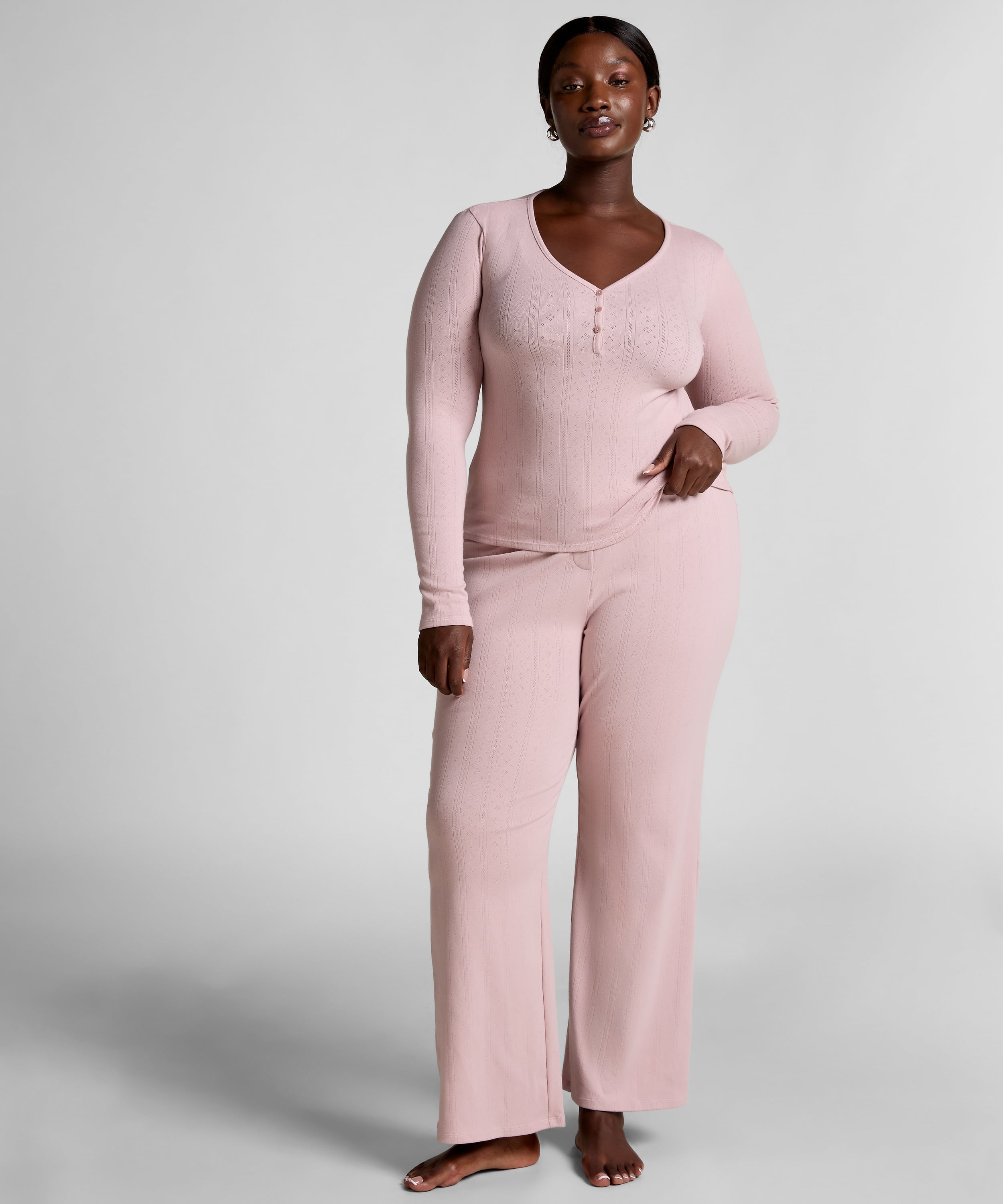 Henley Pyjama Top, Pink, main