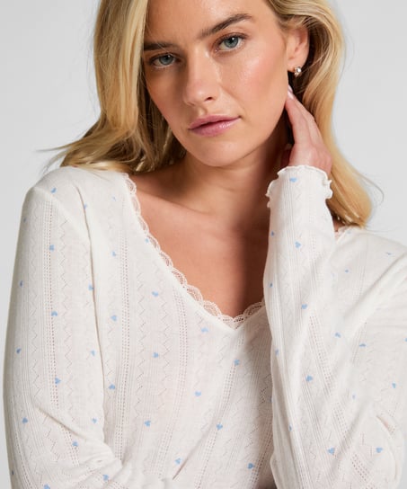 Pointelle Pyjama Top, Blue