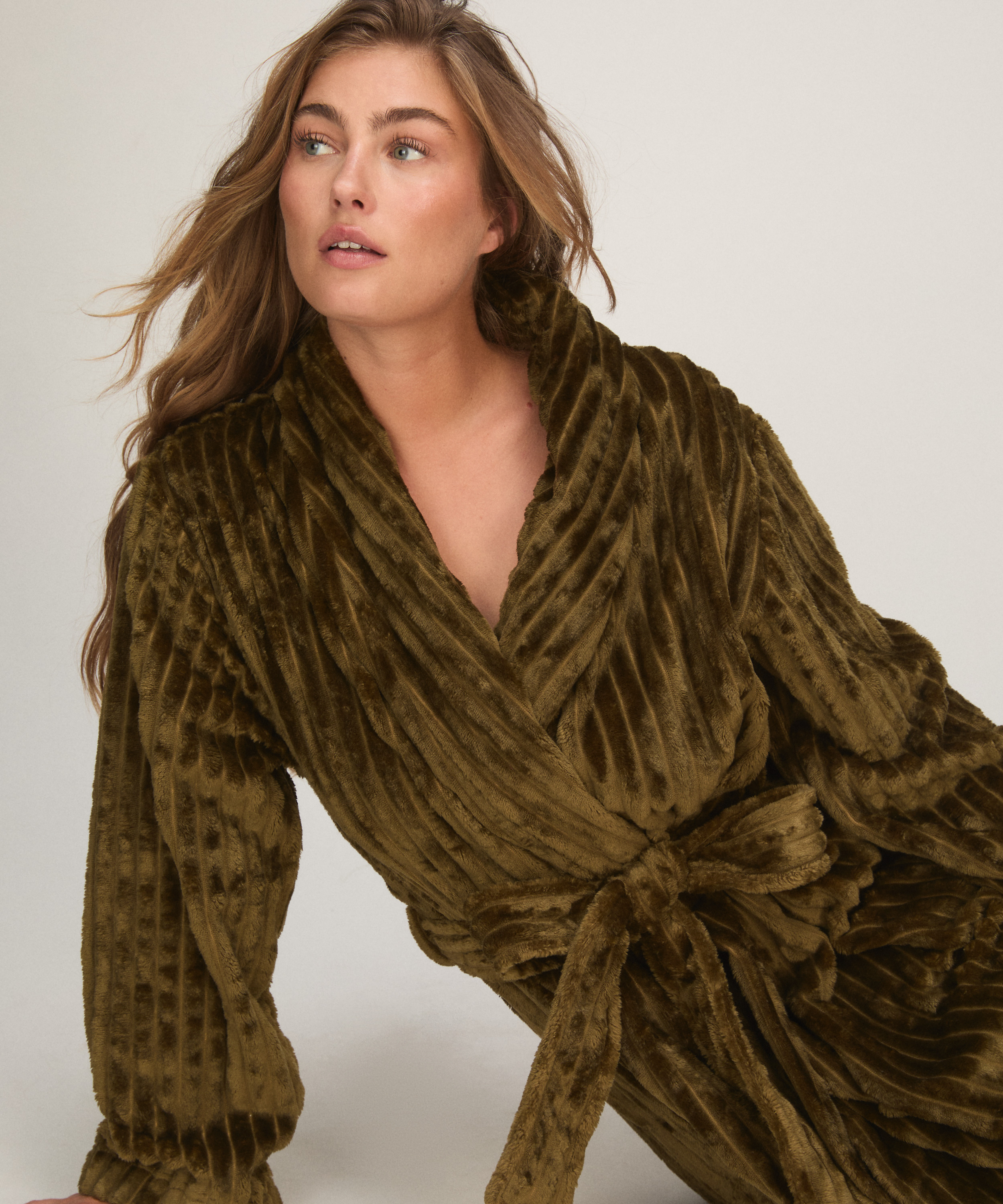 Bathrobe Jacqueared Fleece, Green, main