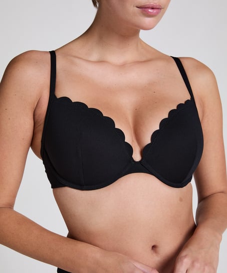 Scallop push-up underwired bikini top Cup A - E, Black