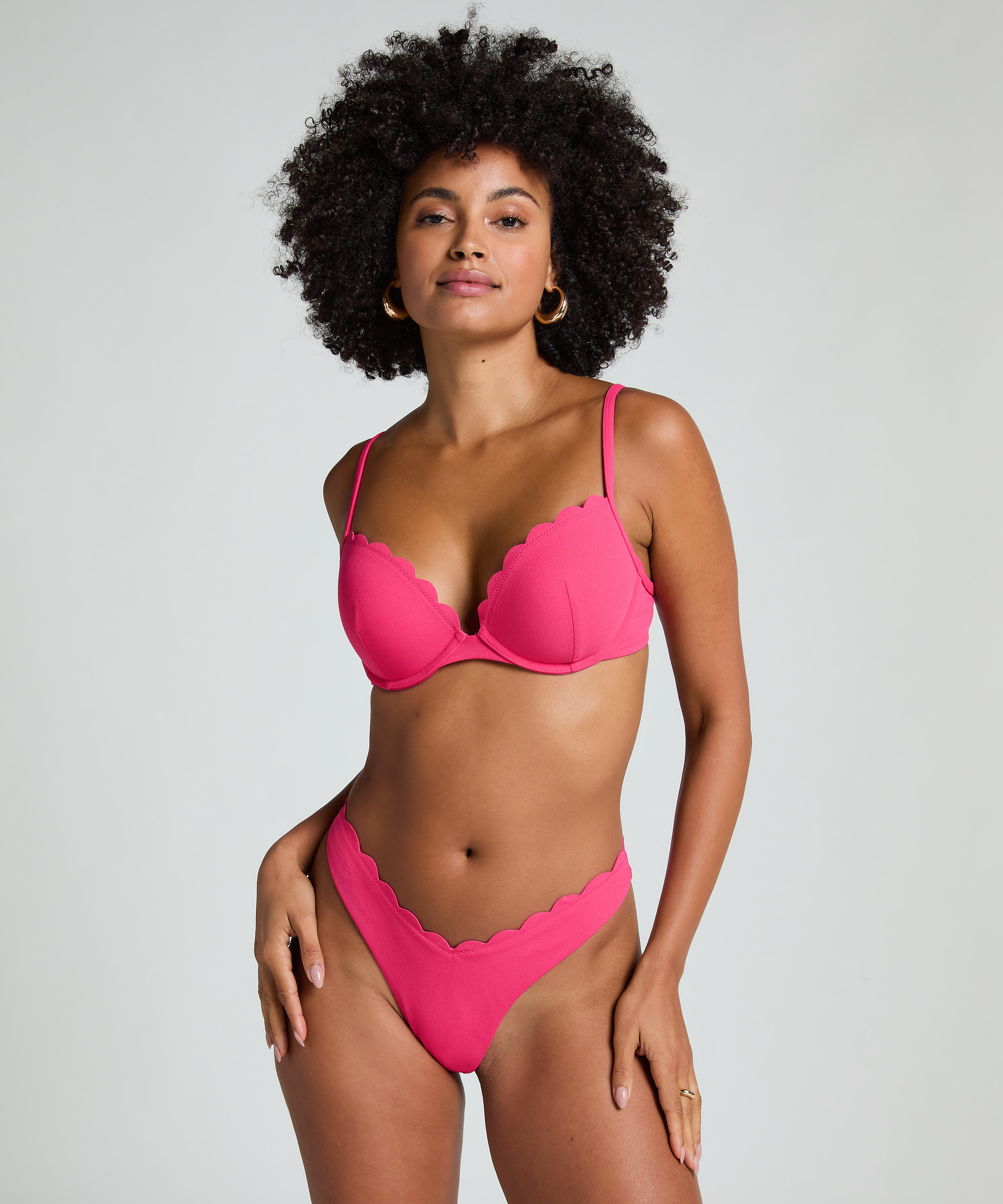 Scallop push-up underwired bikini top Cup A - E, Pink, main