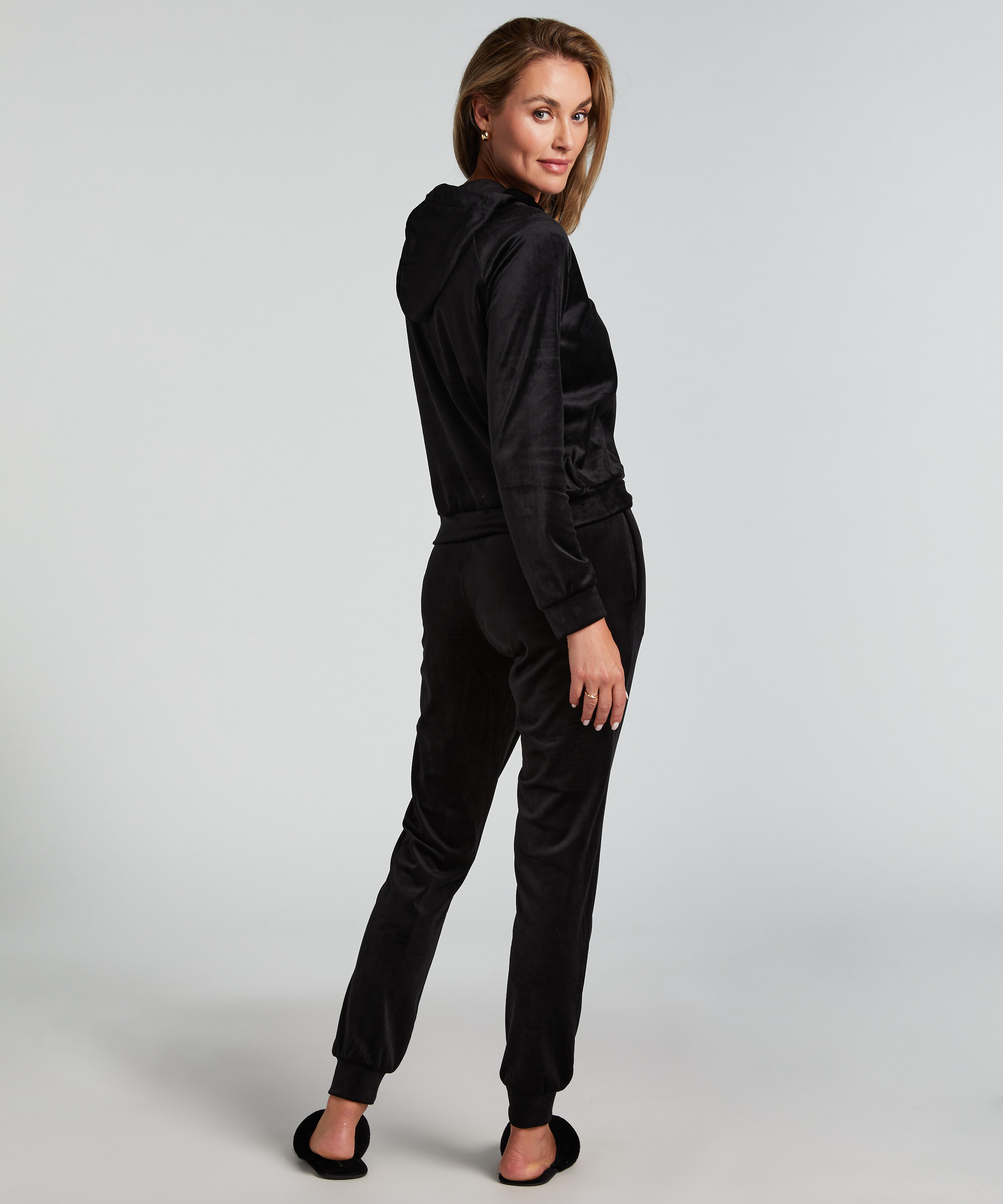 Petite Velours Jogging Bottoms, Black, main