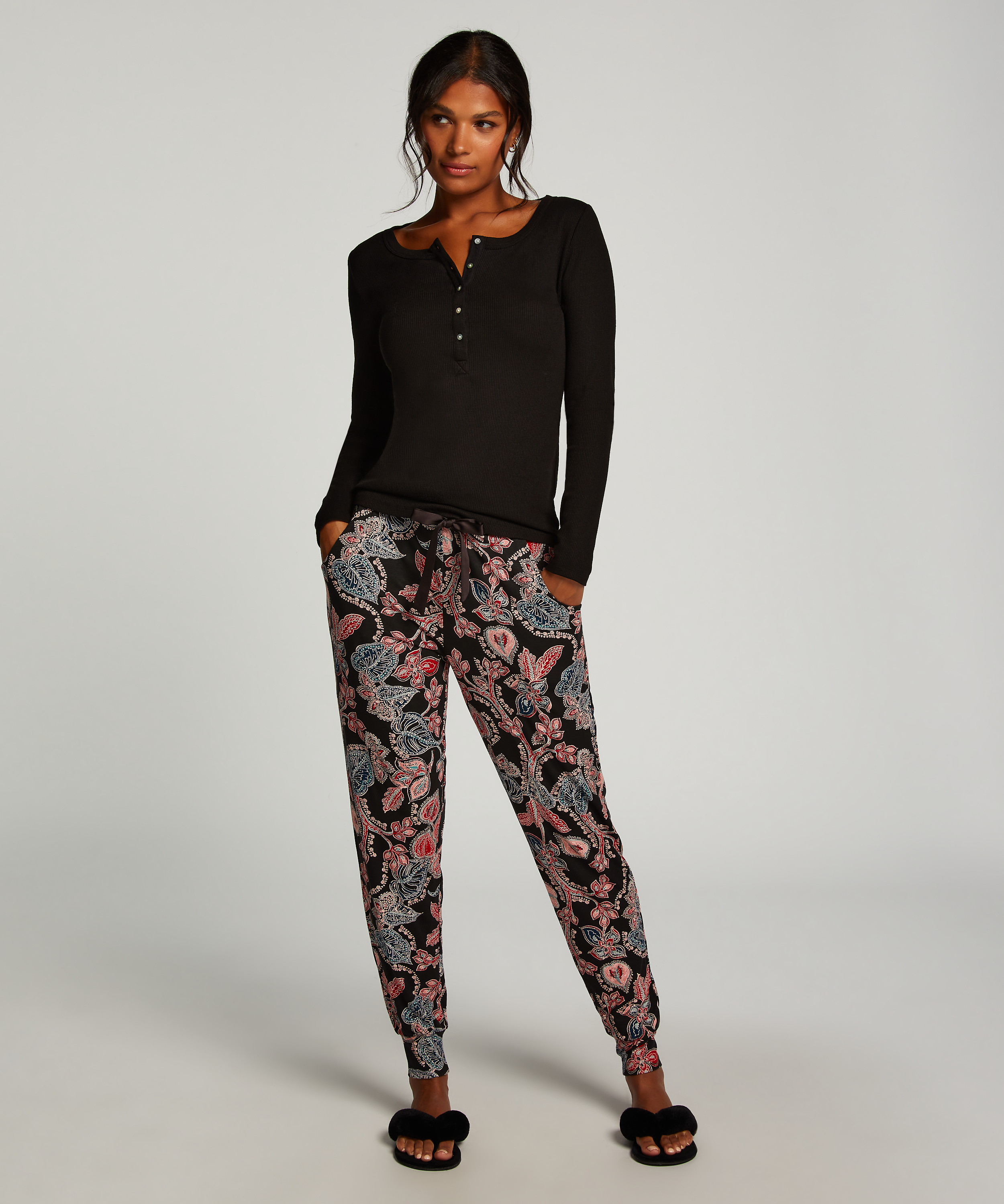 Long-Sleeved Pyjama Top, Black, main