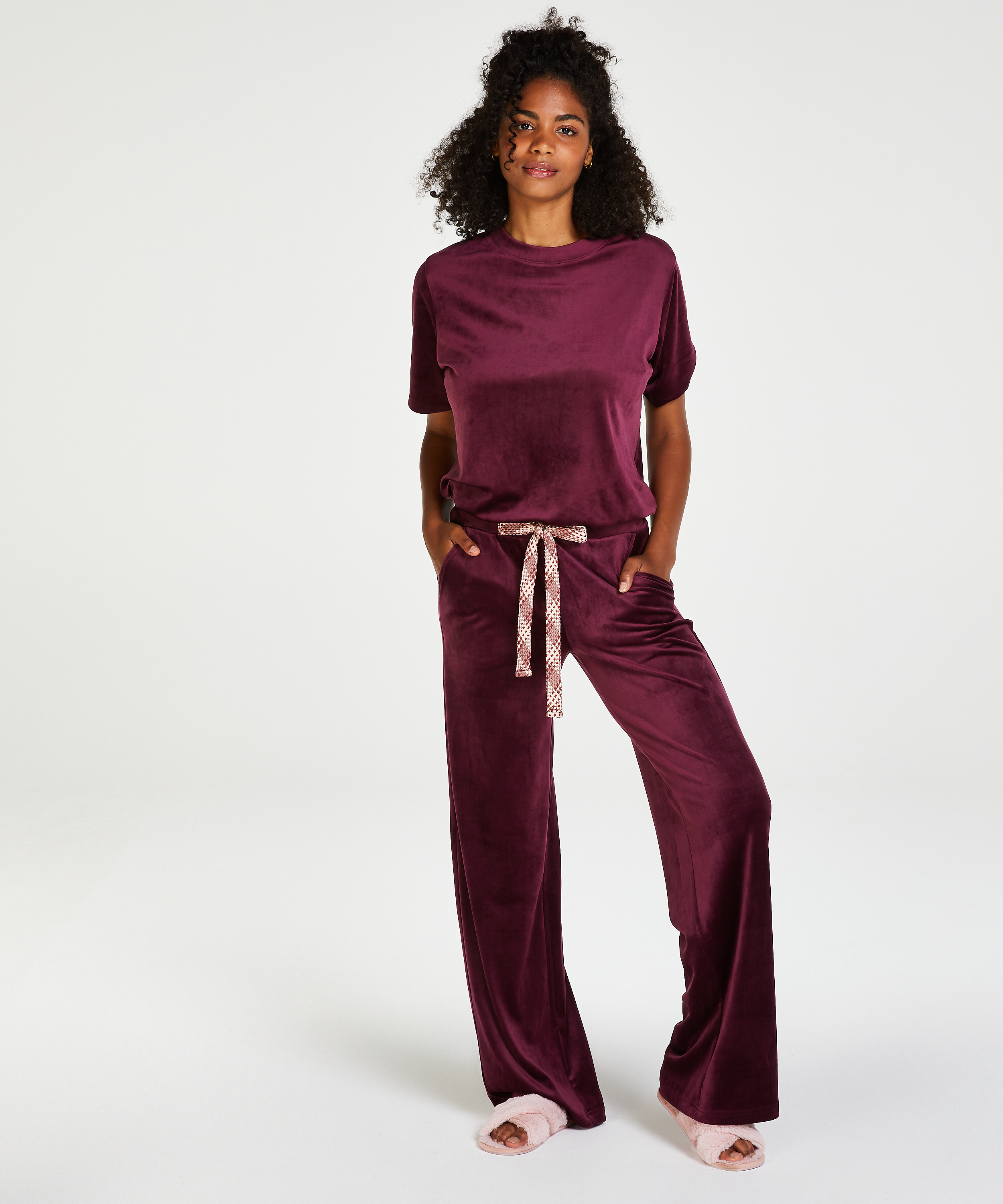 Tall Velours Pyjama Bottoms, Purple, main