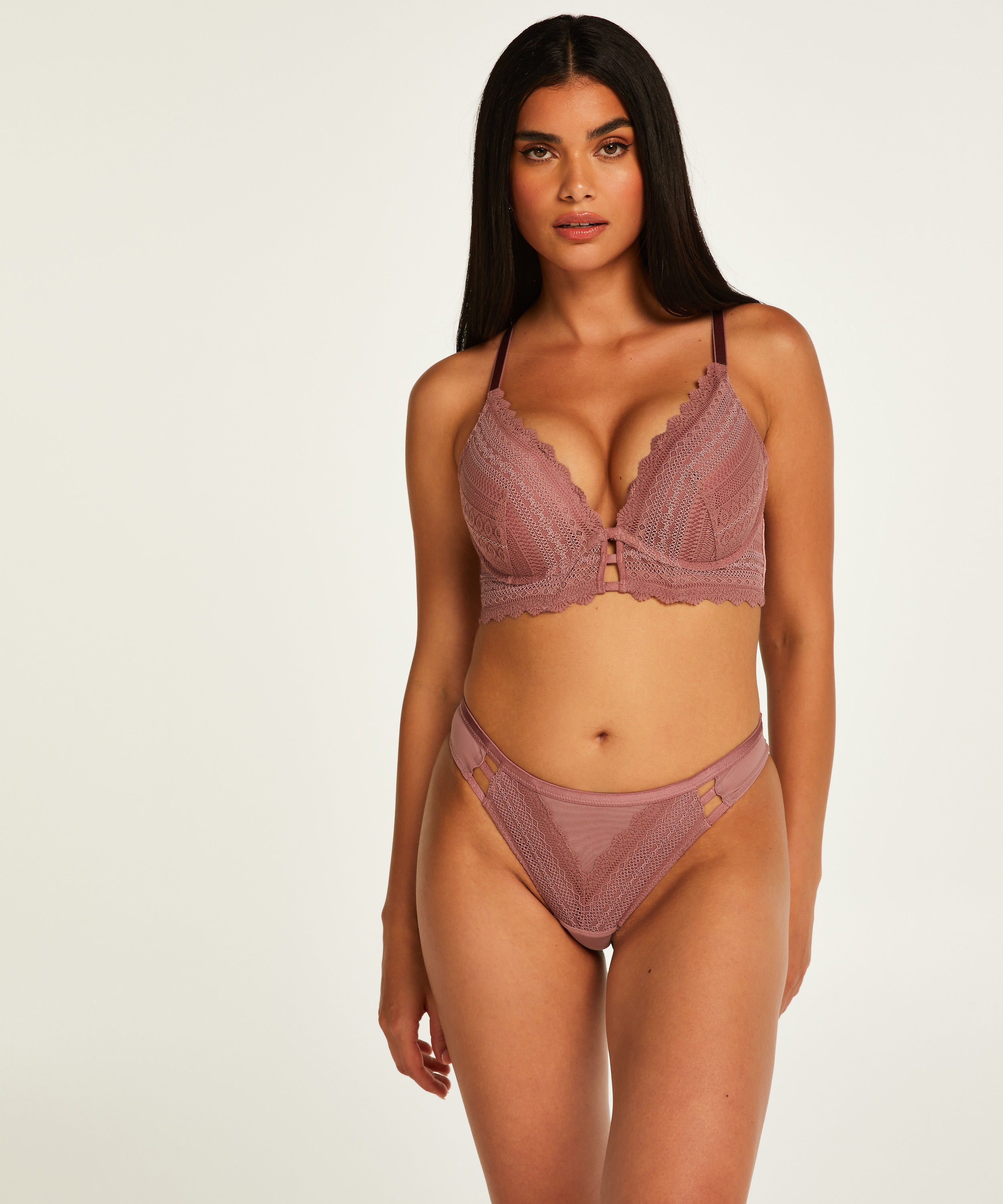 Chynna padded push-up longline underwired bra, Purple, main