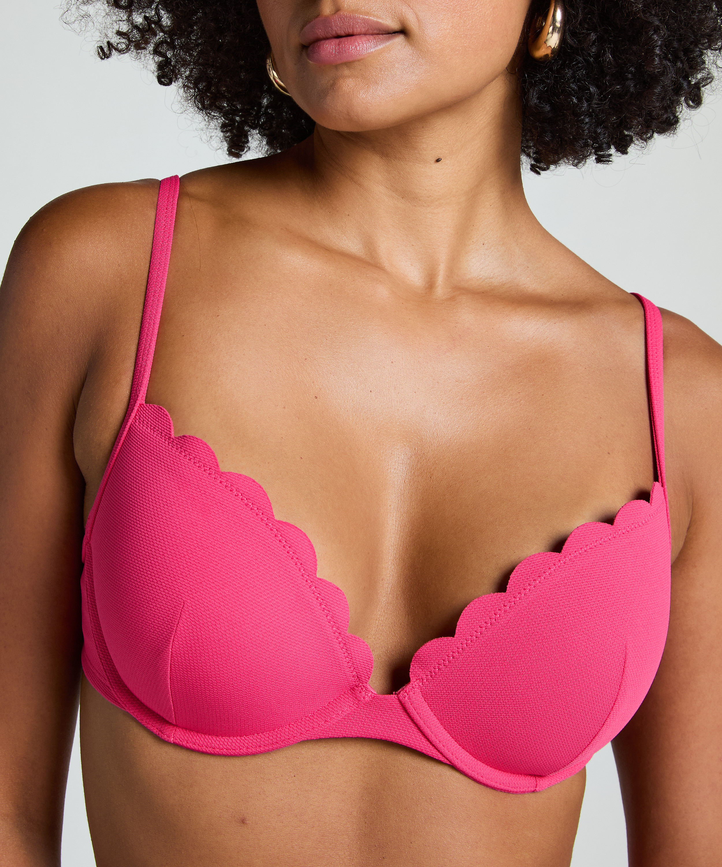 Scallop push-up underwired bikini top Cup A - E, Pink, main