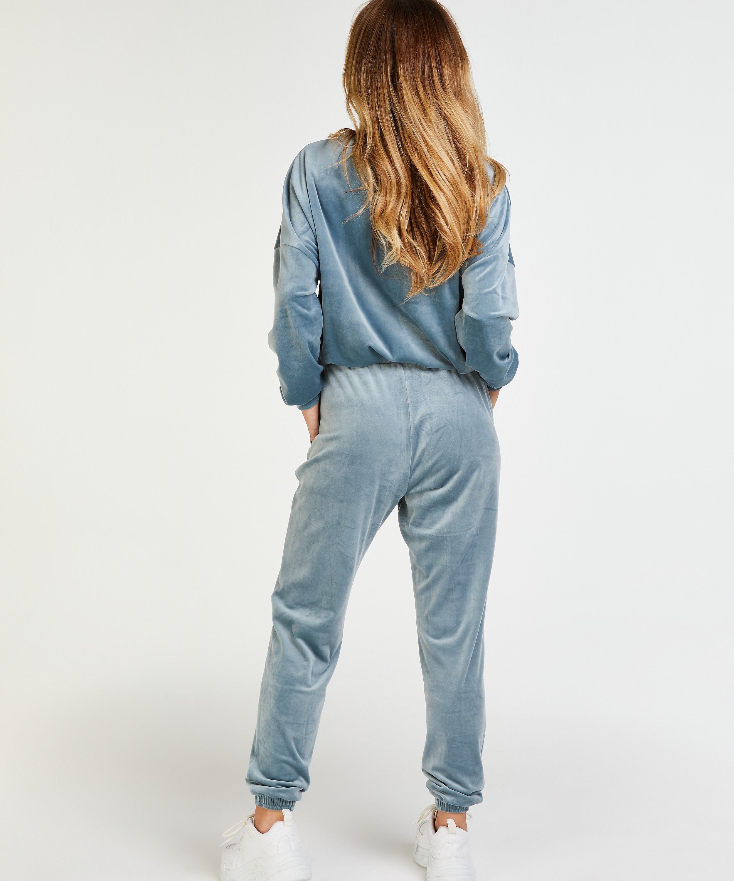 Velour Jogging Pants Pin-tucked, Blue, main