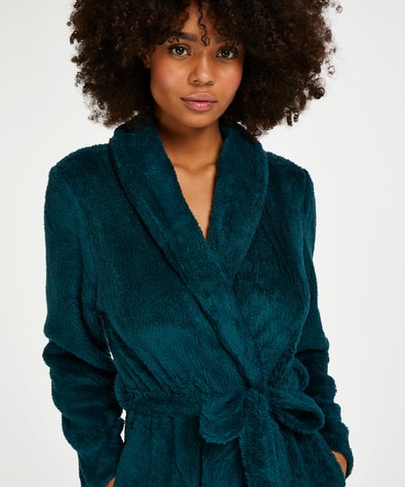 Long Fleece Bathrobe, Blue