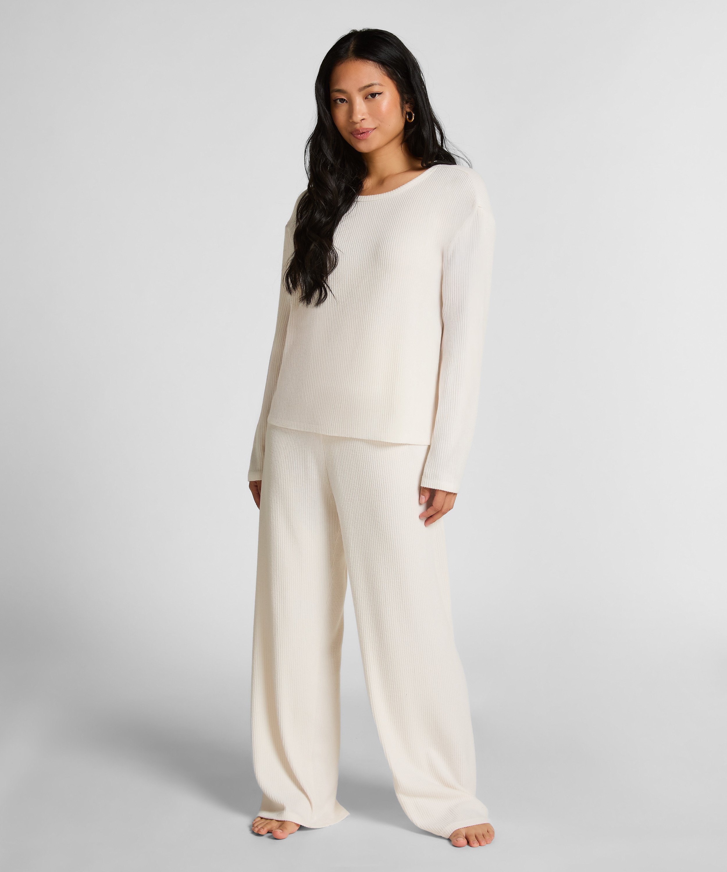Jersey Long-Sleeved Pyjama Top, White, main