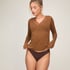 super soft Lace V-Neck Shirt with Cashmere, Brown