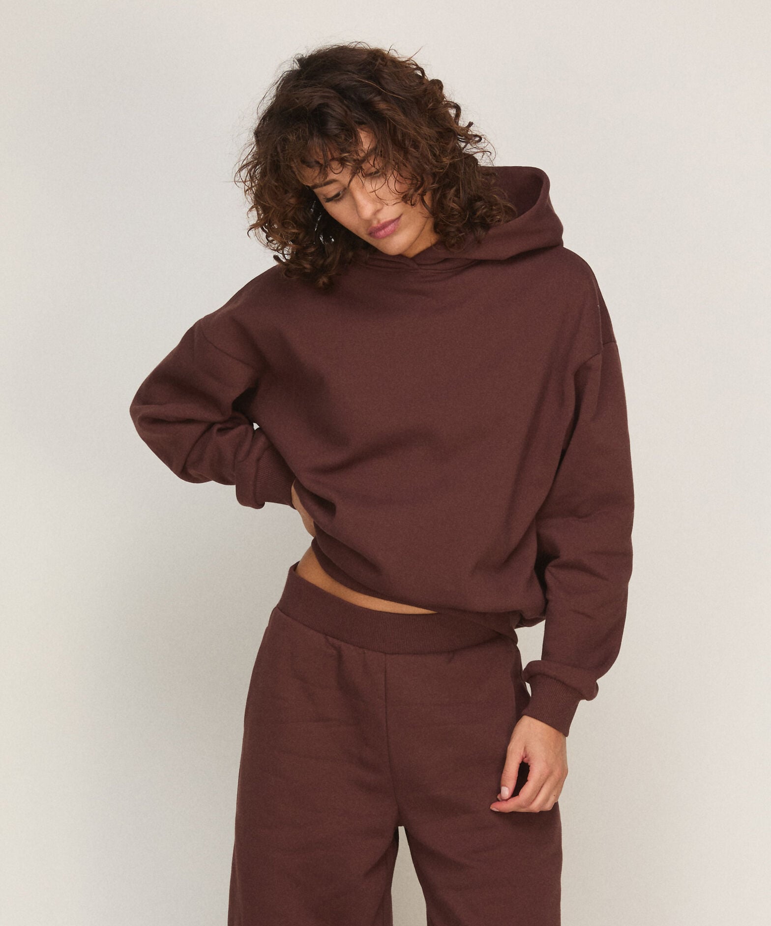 Hoodie brushed sweat, Brown