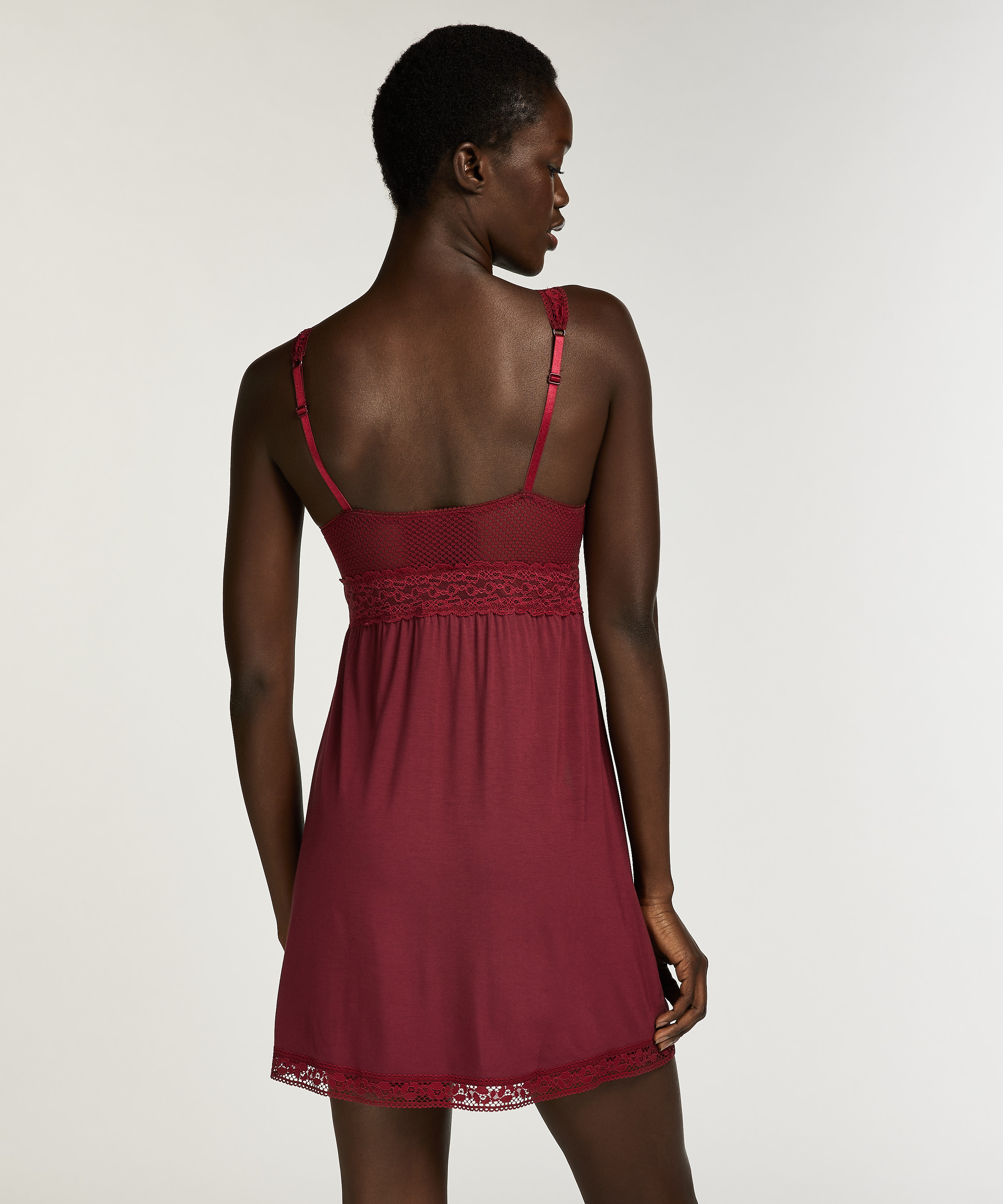 Grafic jersey lace slip dress, Purple, main