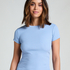 Ribbed Crew Neck Short-Sleeved Pyjama Top, Blue